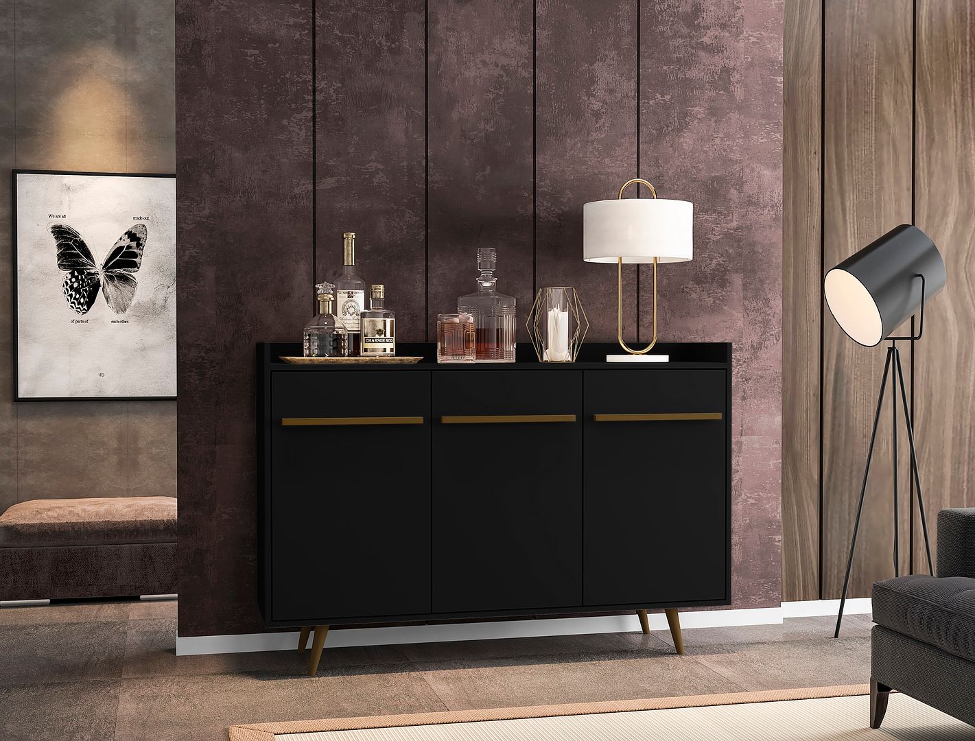 Manhattan Comfort Bradley 53.54 Buffet Stand Mid Century Modern
