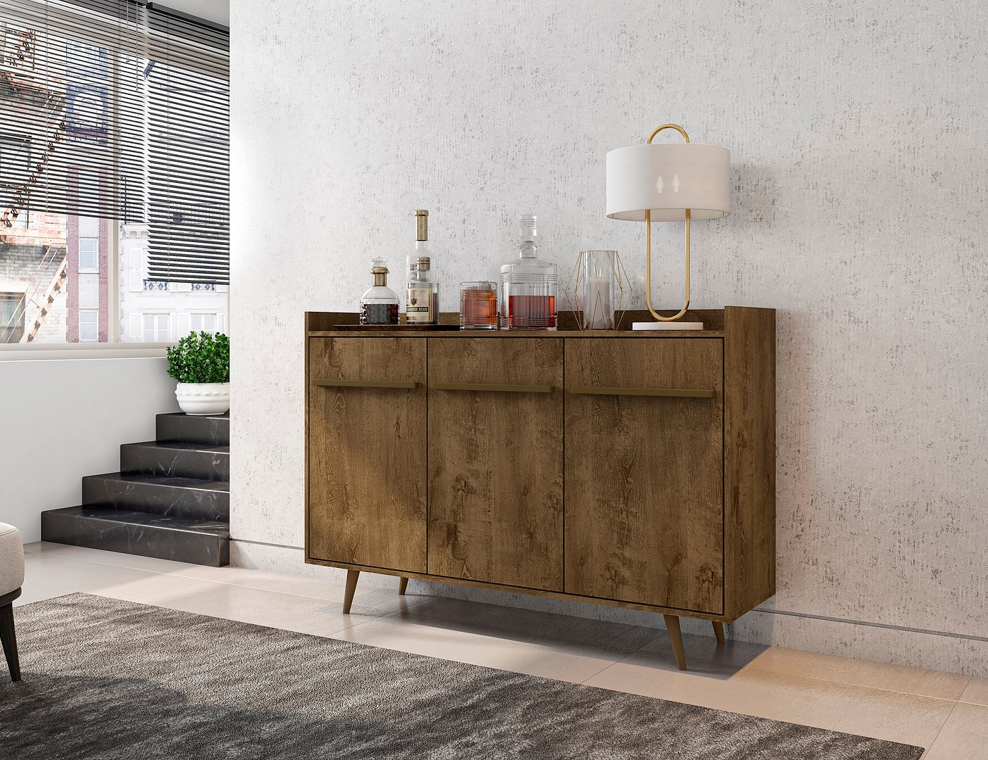 Manhattan Comfort Bradley 53.54 Buffet Stand Mid Century Modern