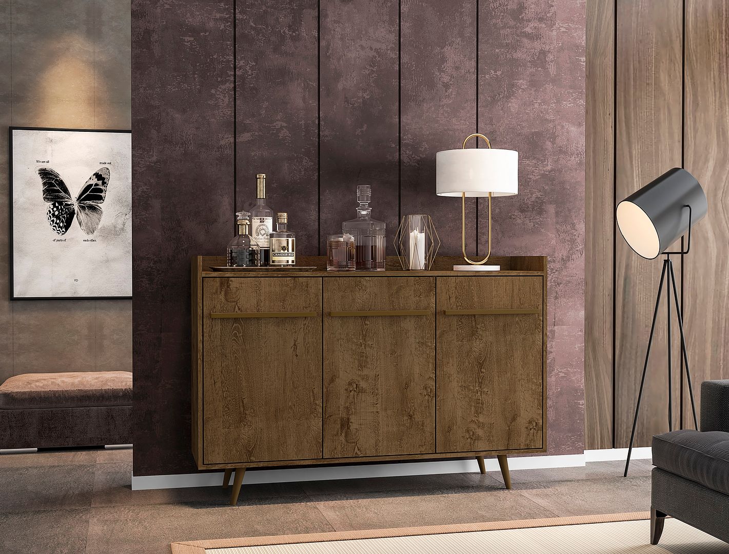 Manhattan Comfort Bradley 53.54 Buffet Stand Mid Century Modern
