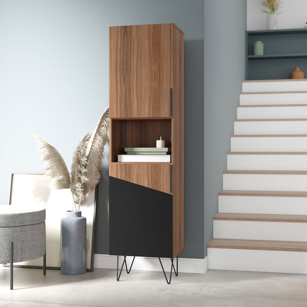 Manhattan Comfort Beekman 17.51 Narrow Bookcase Cabinet with 5 Shelves