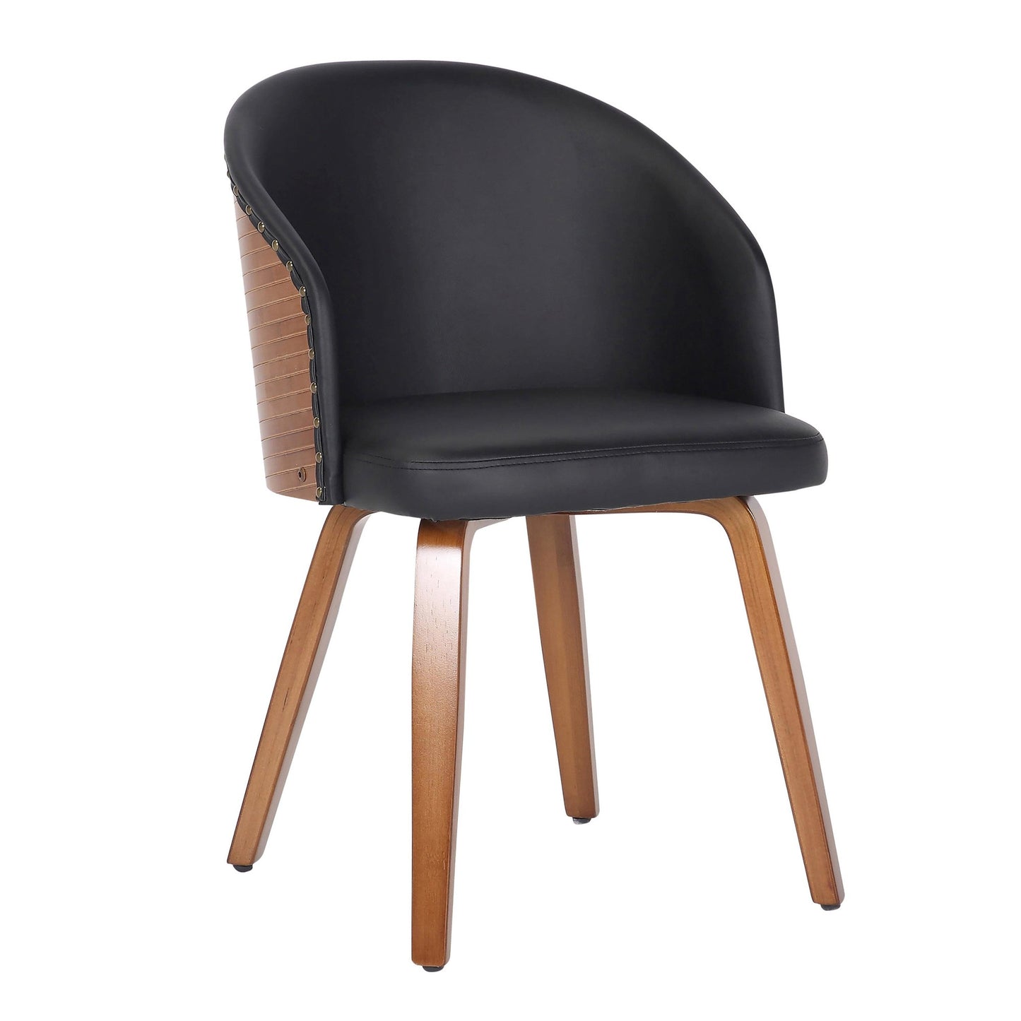 Majestic Office Furniture Mid-Century Modern Side Chair in Walnut Bamboo and Black Faux Leather