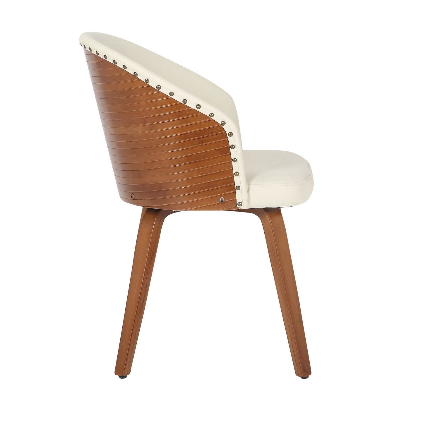 Majestic Office Furniture Mid-Century Modern Side Chair in Walnut Bamboo and Black Faux Leather