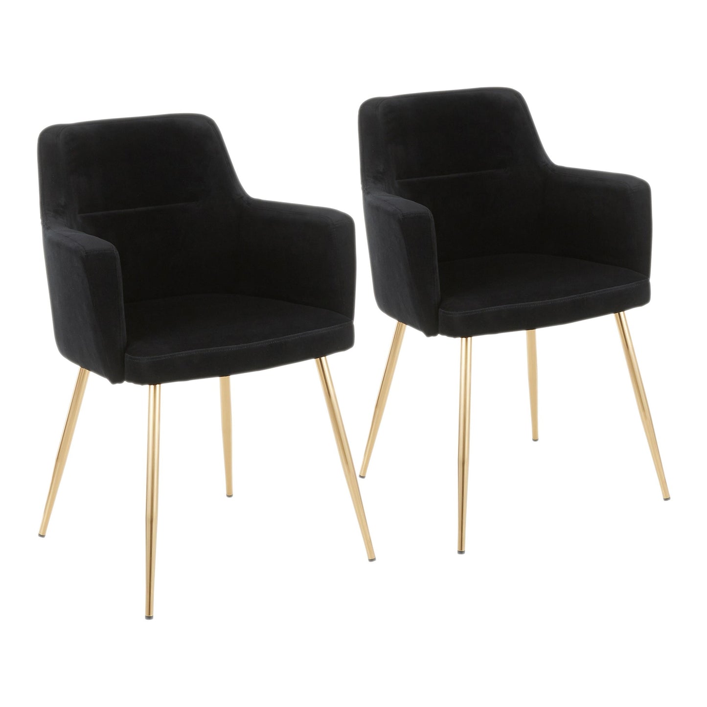 Andrew Contemporary Dining/Accent Chair in Gold Metal and Black Velvet - Set of 2
