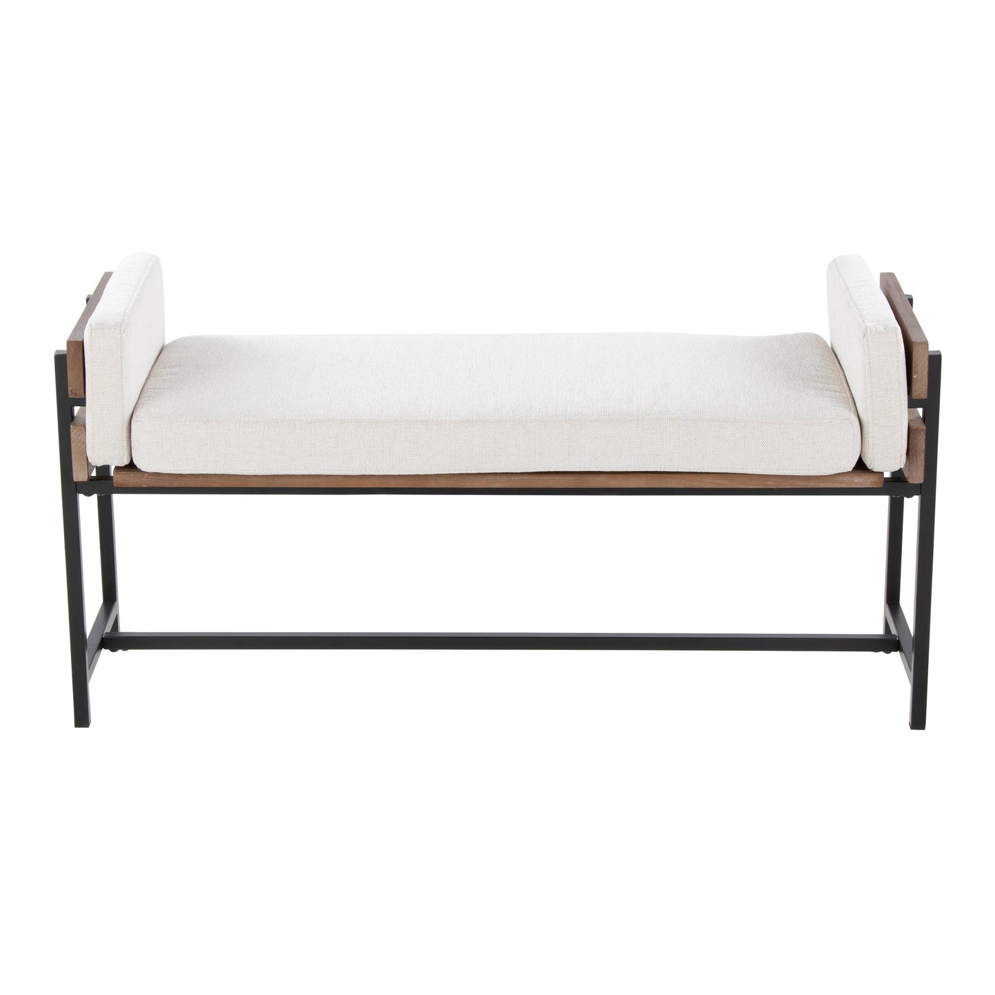 Majestic Office Furniture 18" Farmhouse Bench with Black Metal, Brown Wood and Cream Fabric