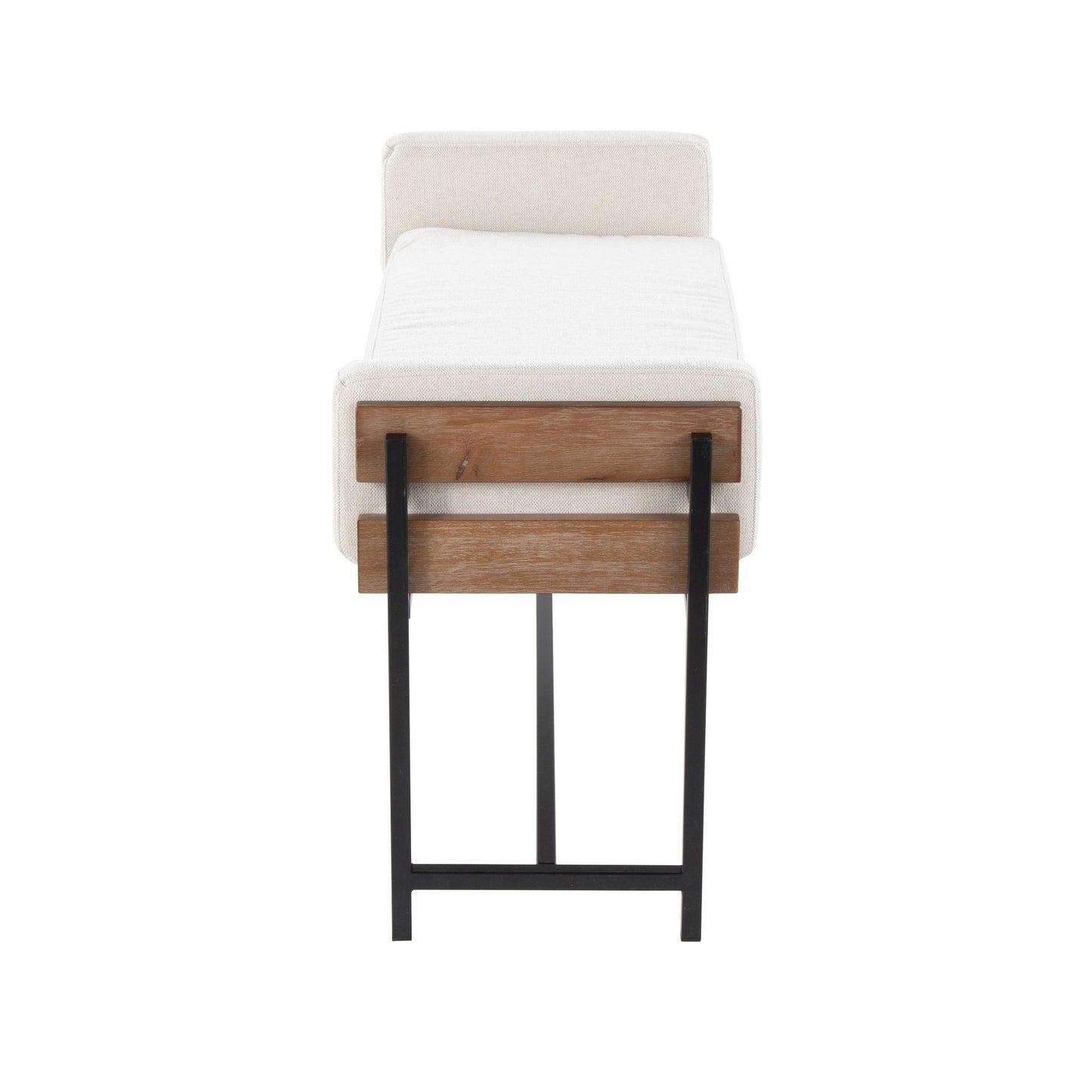Majestic Office Furniture 18" Farmhouse Bench with Black Metal, Brown Wood and Cream Fabric