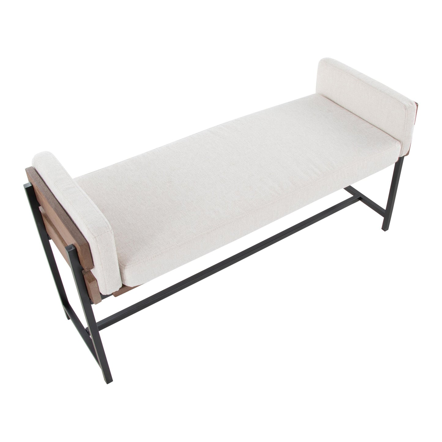 Majestic Office Furniture 18" Farmhouse Bench with Black Metal, Brown Wood and Cream Fabric