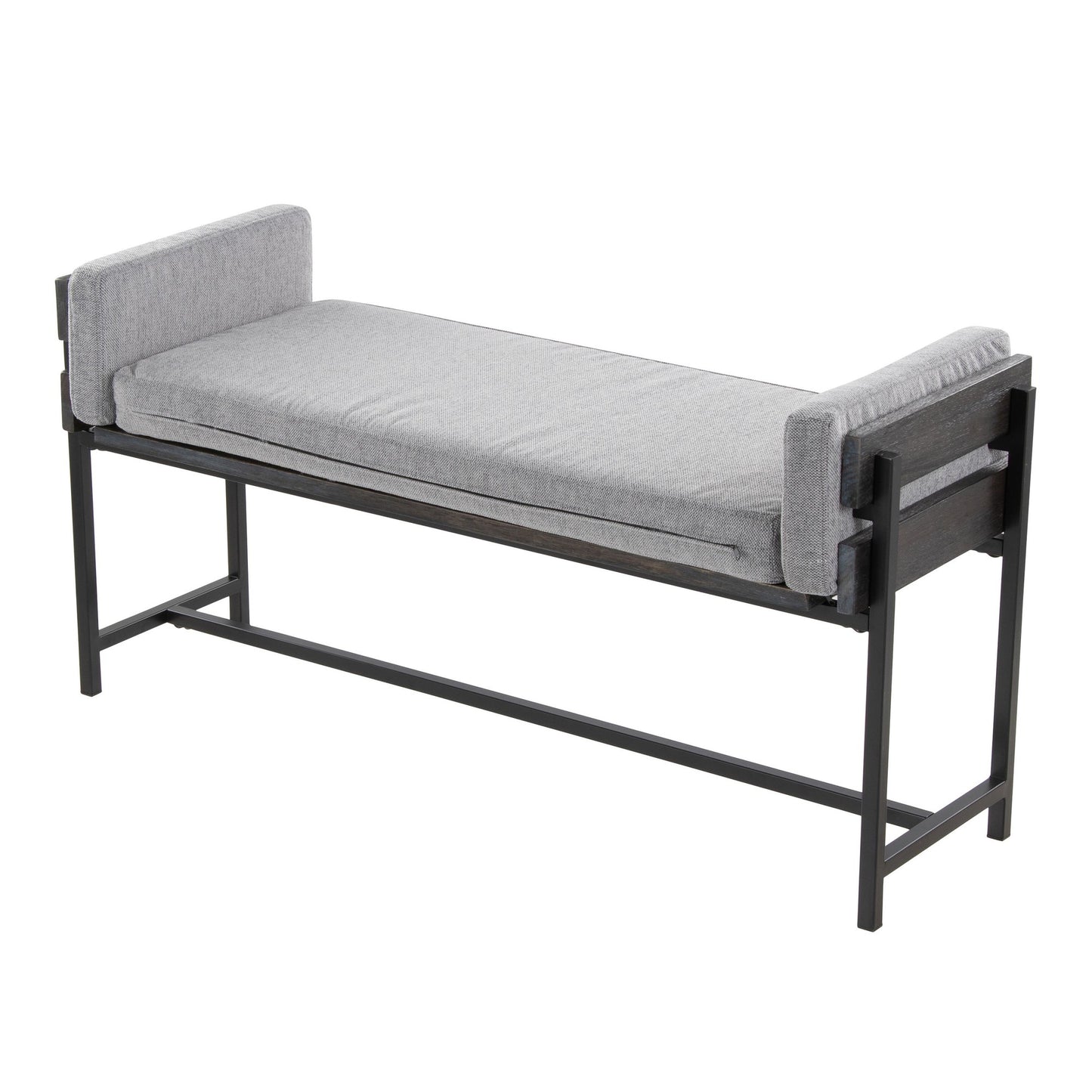 Majestic Office Furniture 18" Farmhouse Bench with Black Metal, Brown Wood and Cream Fabric