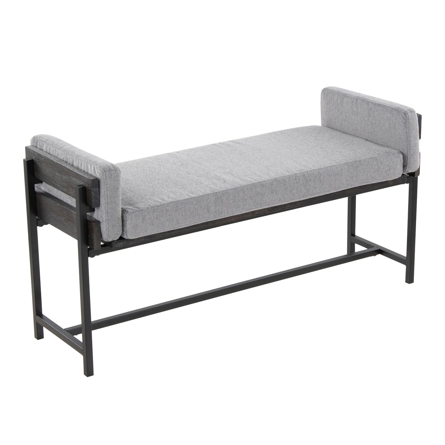 Majestic Office Furniture 18" Farmhouse Bench with Black Metal, Brown Wood and Cream Fabric