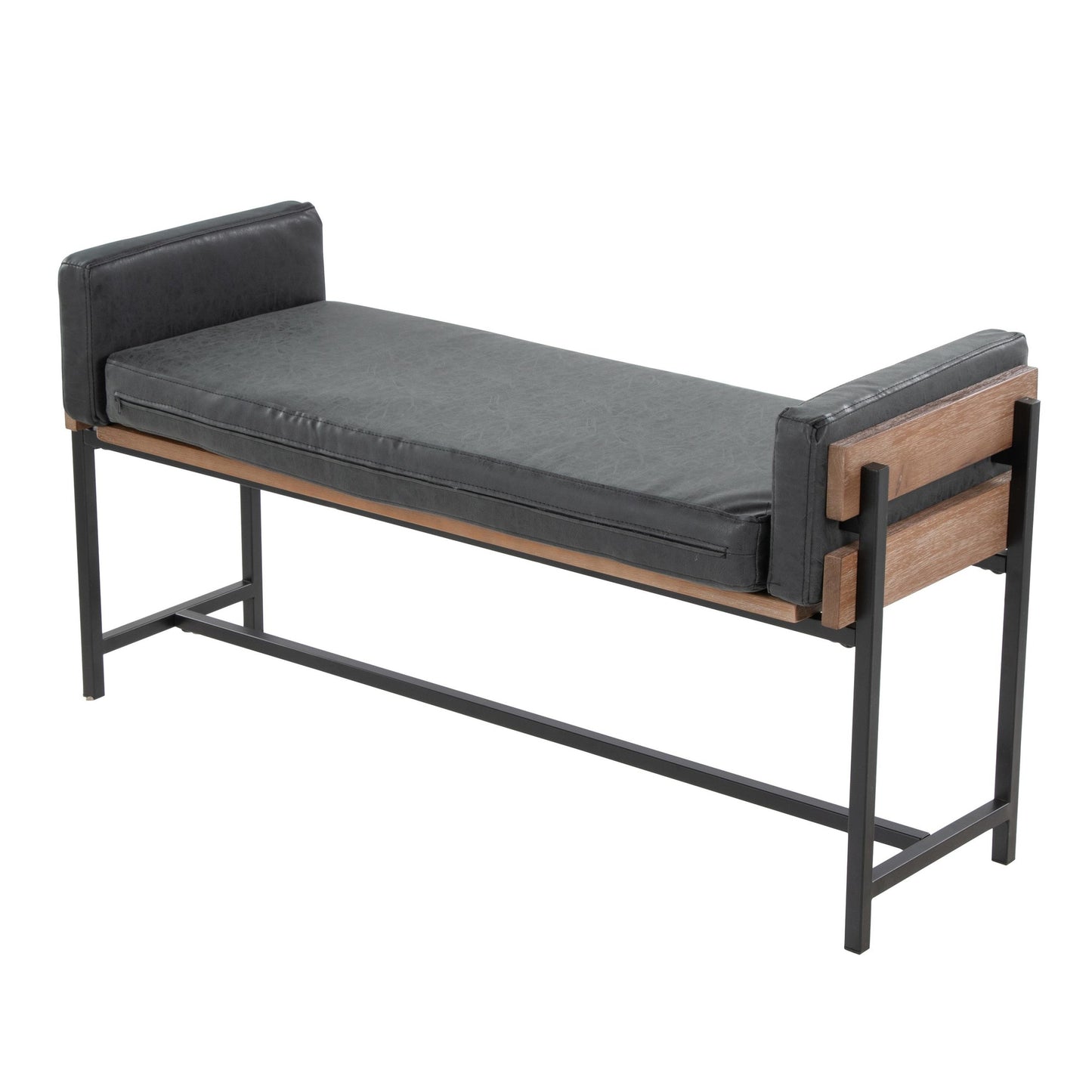 Majestic Office Furniture 18" Farmhouse Bench with Black Metal, Brown Wood and Cream Fabric