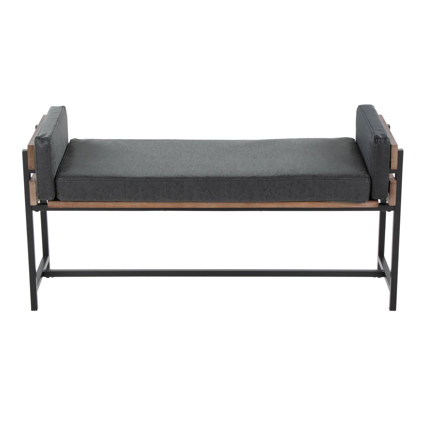 Majestic Office Furniture 18" Farmhouse Bench with Black Metal, Brown Wood and Cream Fabric