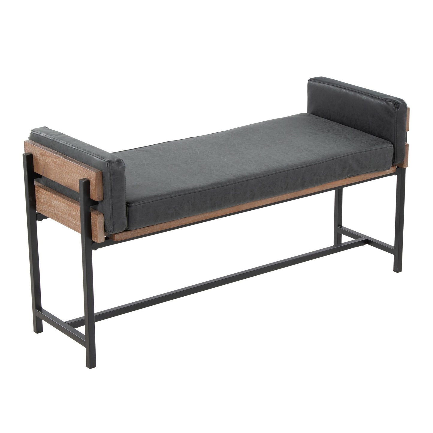 Majestic Office Furniture 18" Farmhouse Bench with Black Metal, Brown Wood and Cream Fabric