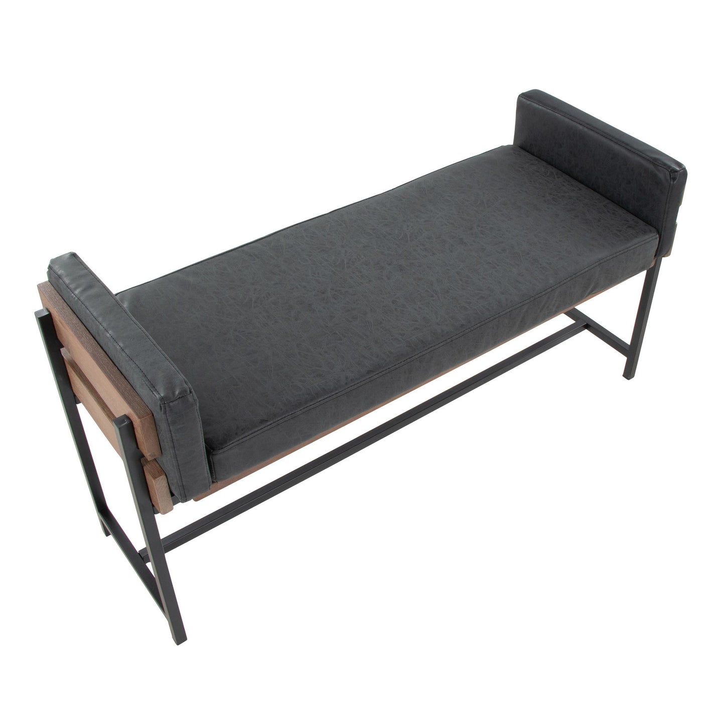 Majestic Office Furniture 18" Farmhouse Bench with Black Metal, Brown Wood and Cream Fabric