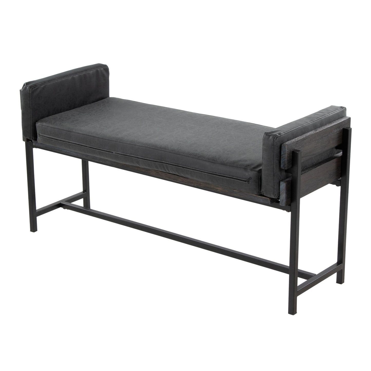 Majestic Office Furniture 18" Farmhouse Bench with Black Metal, Brown Wood and Cream Fabric