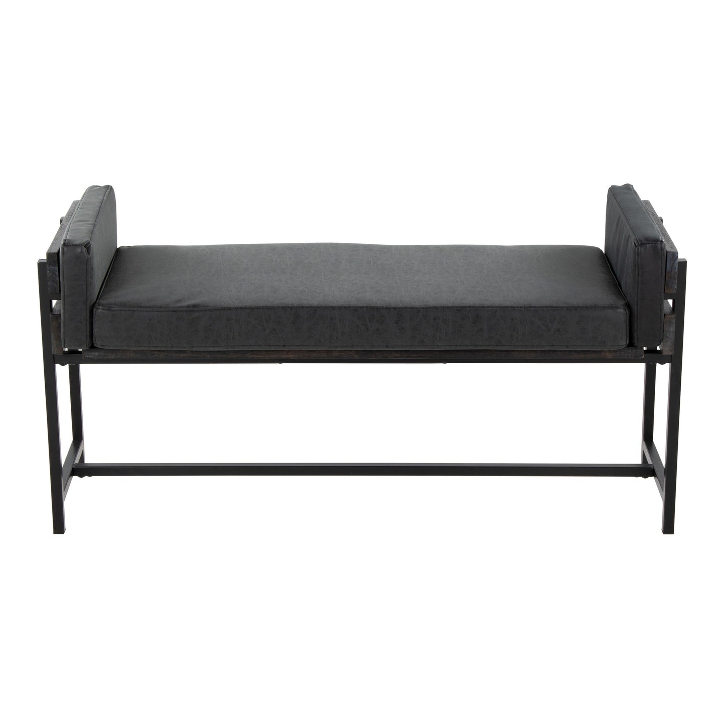 Majestic Office Furniture 18" Farmhouse Bench with Black Metal, Brown Wood and Cream Fabric