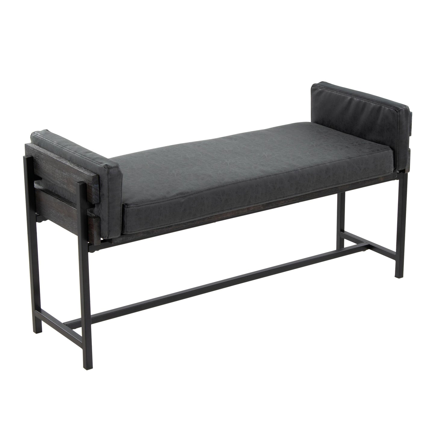 Majestic Office Furniture 18" Farmhouse Bench with Black Metal, Brown Wood and Cream Fabric