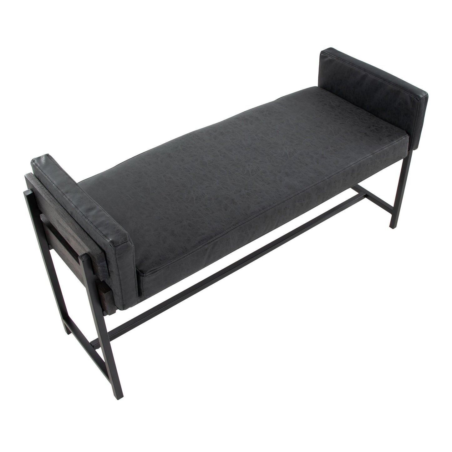 Majestic Office Furniture 18" Farmhouse Bench with Black Metal, Brown Wood and Cream Fabric