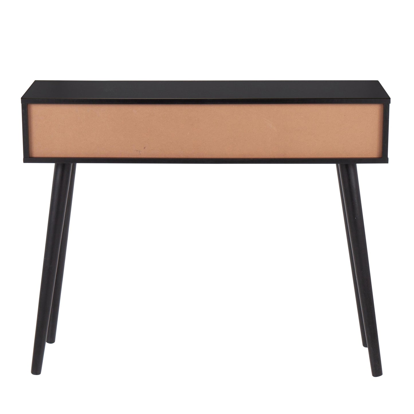 Bora Bora Contemporary Console Table in Black Wood with Rattan Accents