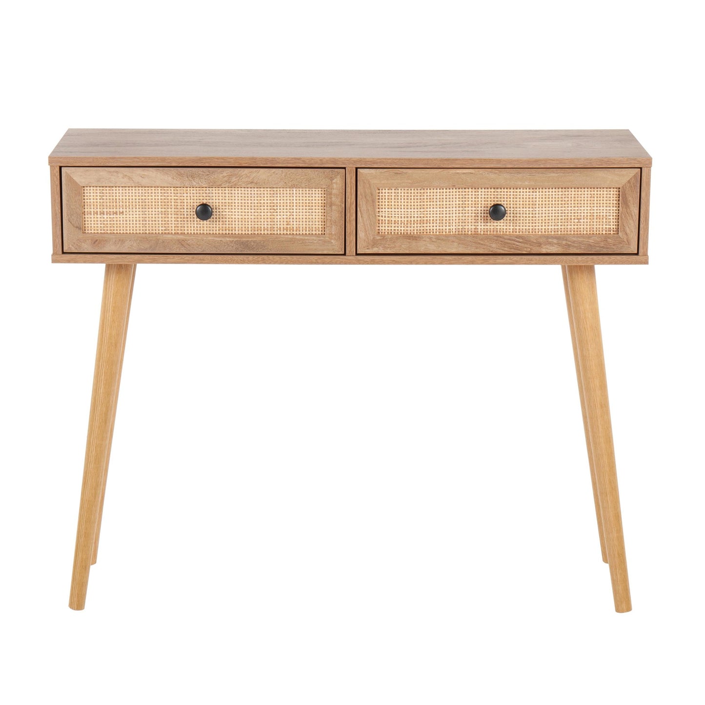 Bora Bora Contemporary Console Table in Black Wood with Rattan Accents