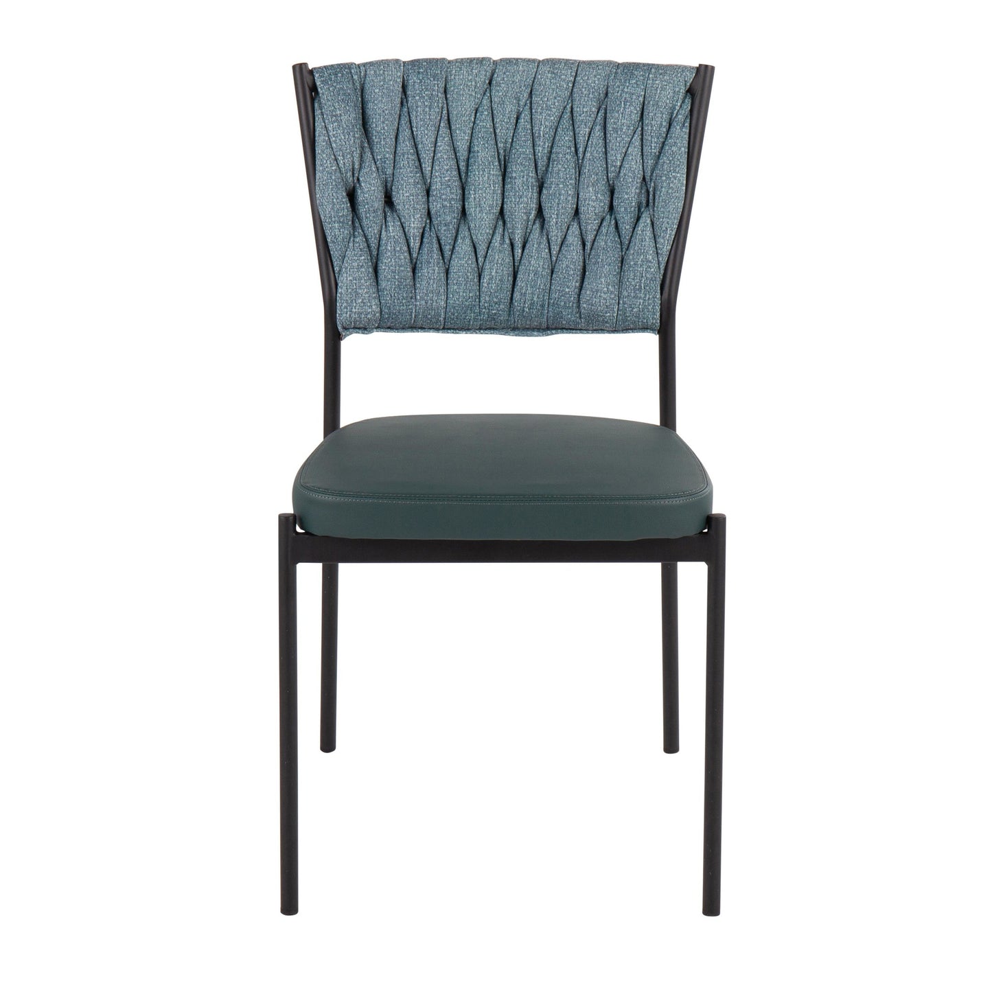 Majestic Office Furniture Tania Contemporary Chair in Black Metal, Green Faux Leather, and Sea Green Fabric - Set of 2