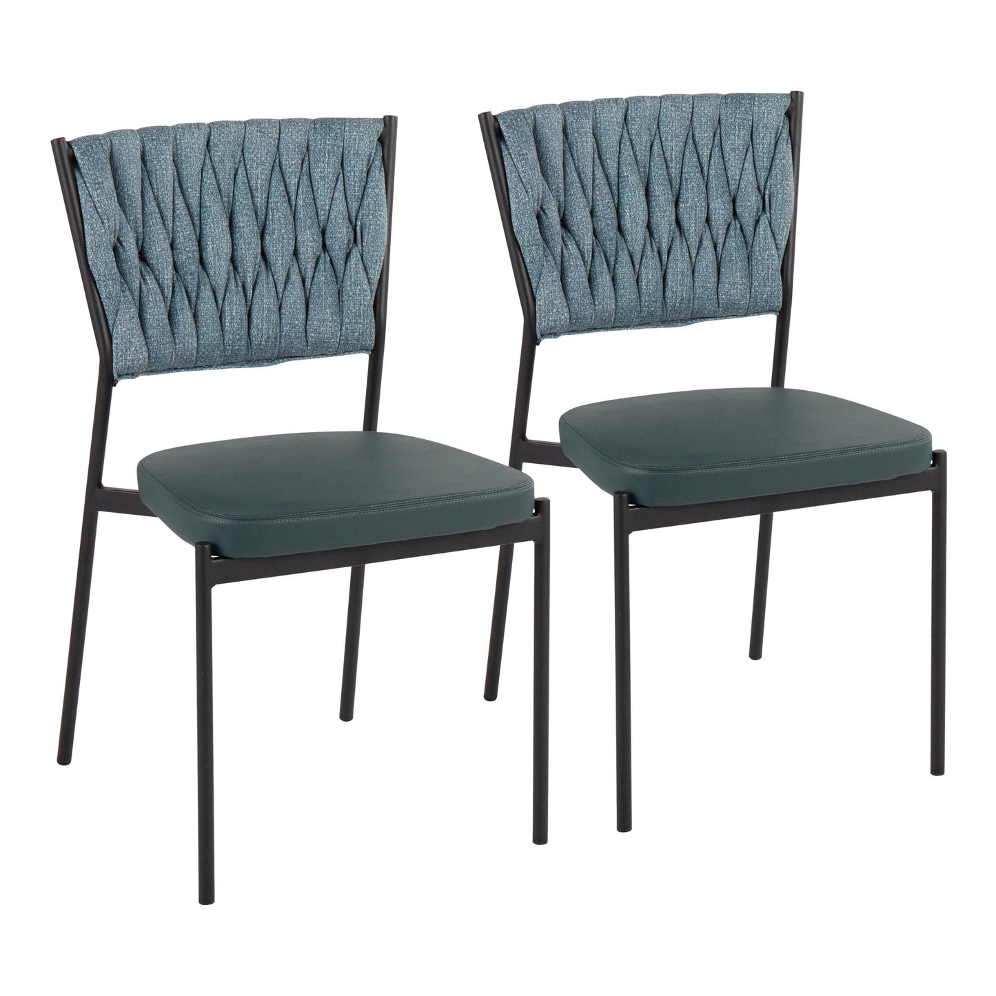 Majestic Office Furniture Tania Contemporary Chair in Black Metal, Green Faux Leather, and Sea Green Fabric - Set of 2