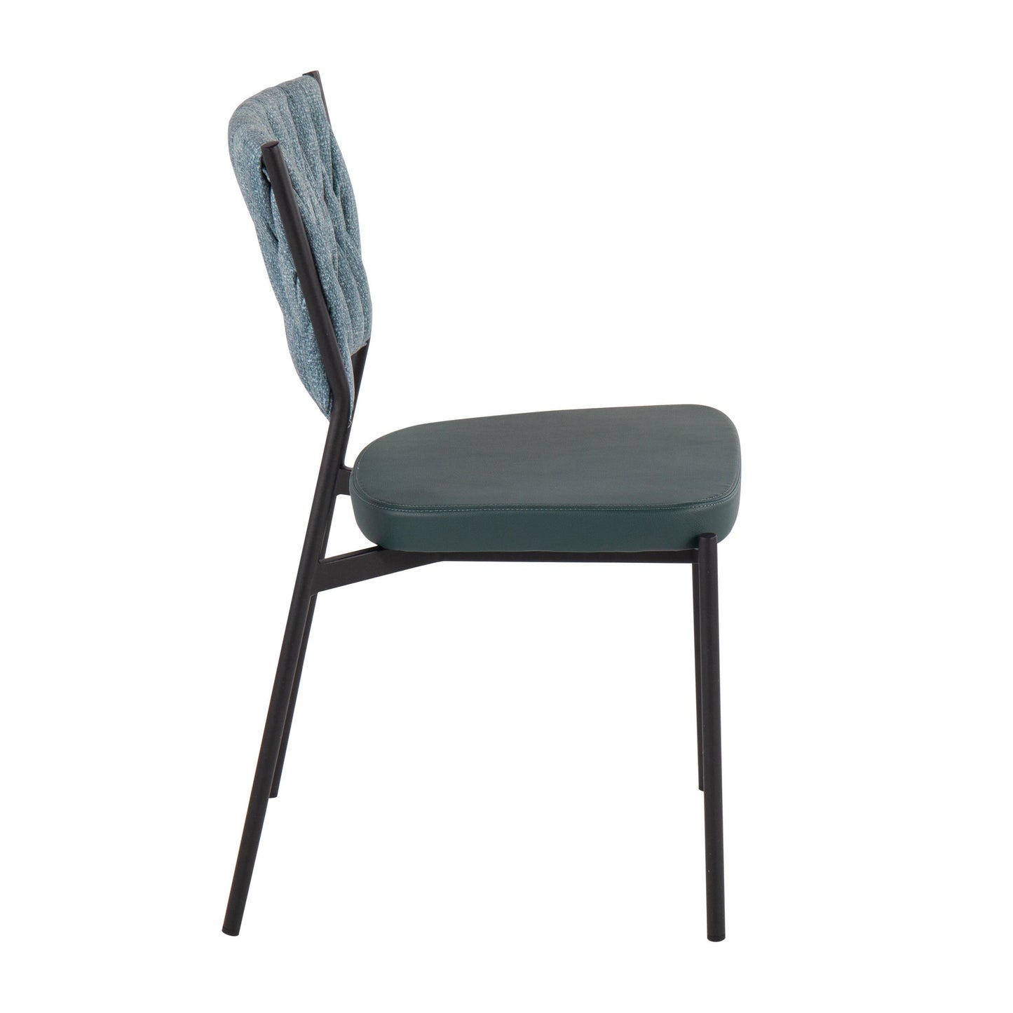 Majestic Office Furniture Tania Contemporary Chair in Black Metal, Green Faux Leather, and Sea Green Fabric - Set of 2