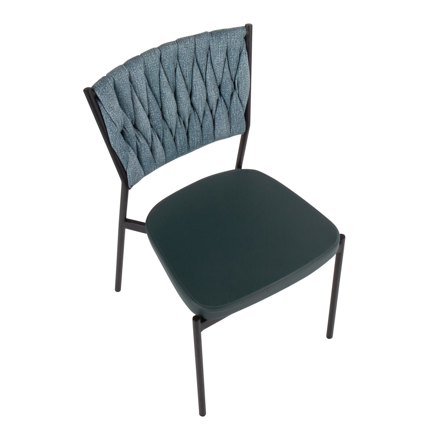 Majestic Office Furniture Tania Contemporary Chair in Black Metal, Green Faux Leather, and Sea Green Fabric - Set of 2