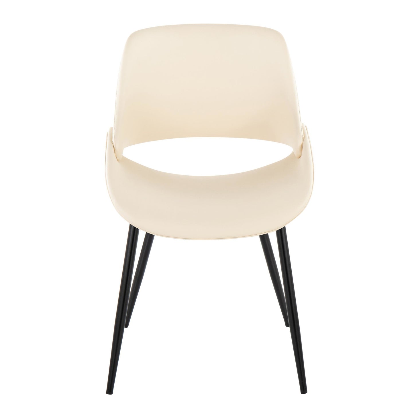 Mid-Century Modern Accent/Dining Chair in Black Metal and Cream Faux Leather by Majestic Office Furniture - Set of 2
