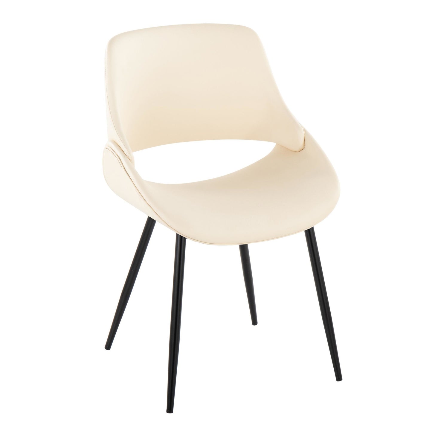 Mid-Century Modern Accent/Dining Chair in Black Metal and Cream Faux Leather by Majestic Office Furniture - Set of 2