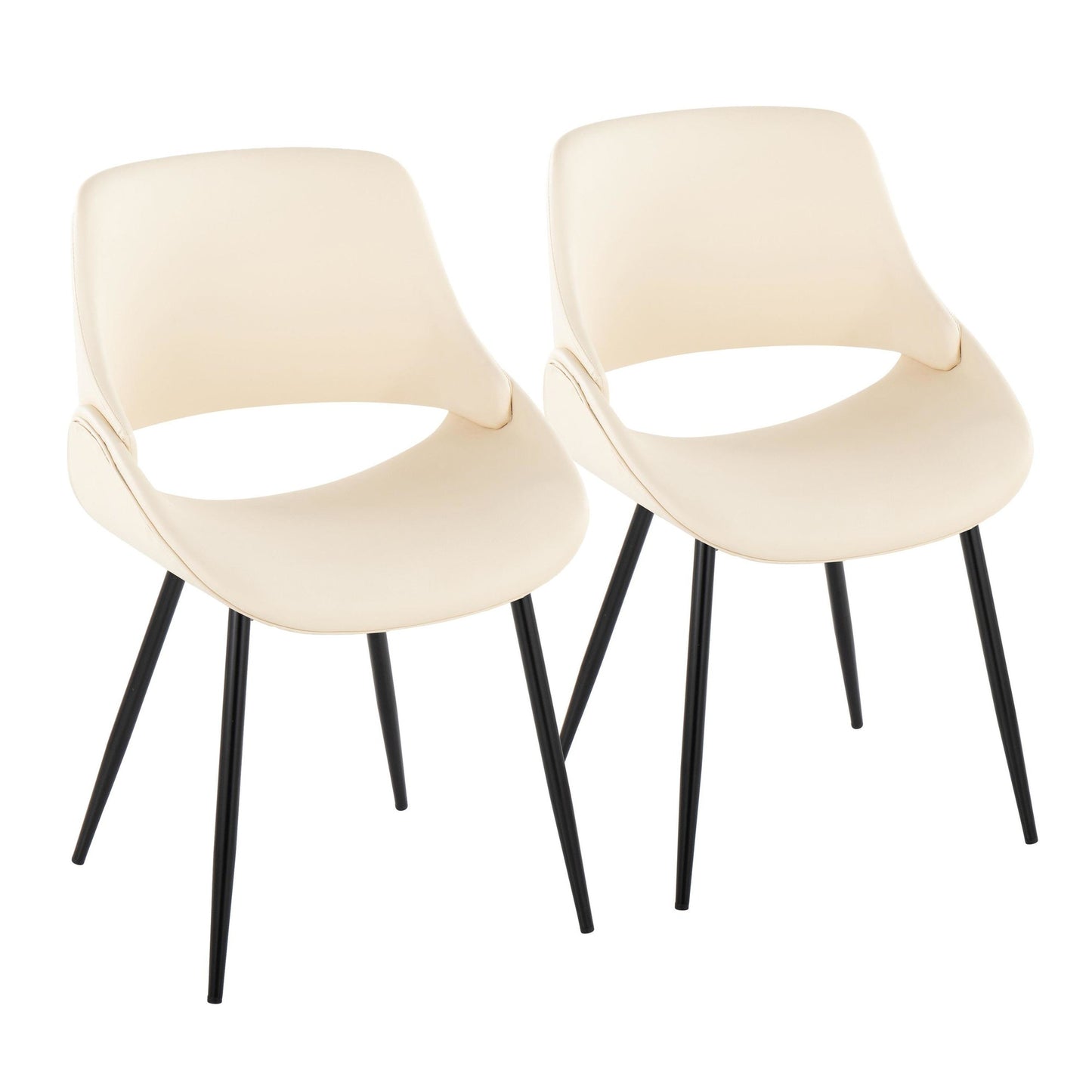 Mid-Century Modern Accent/Dining Chair in Black Metal and Cream Faux Leather by Majestic Office Furniture - Set of 2