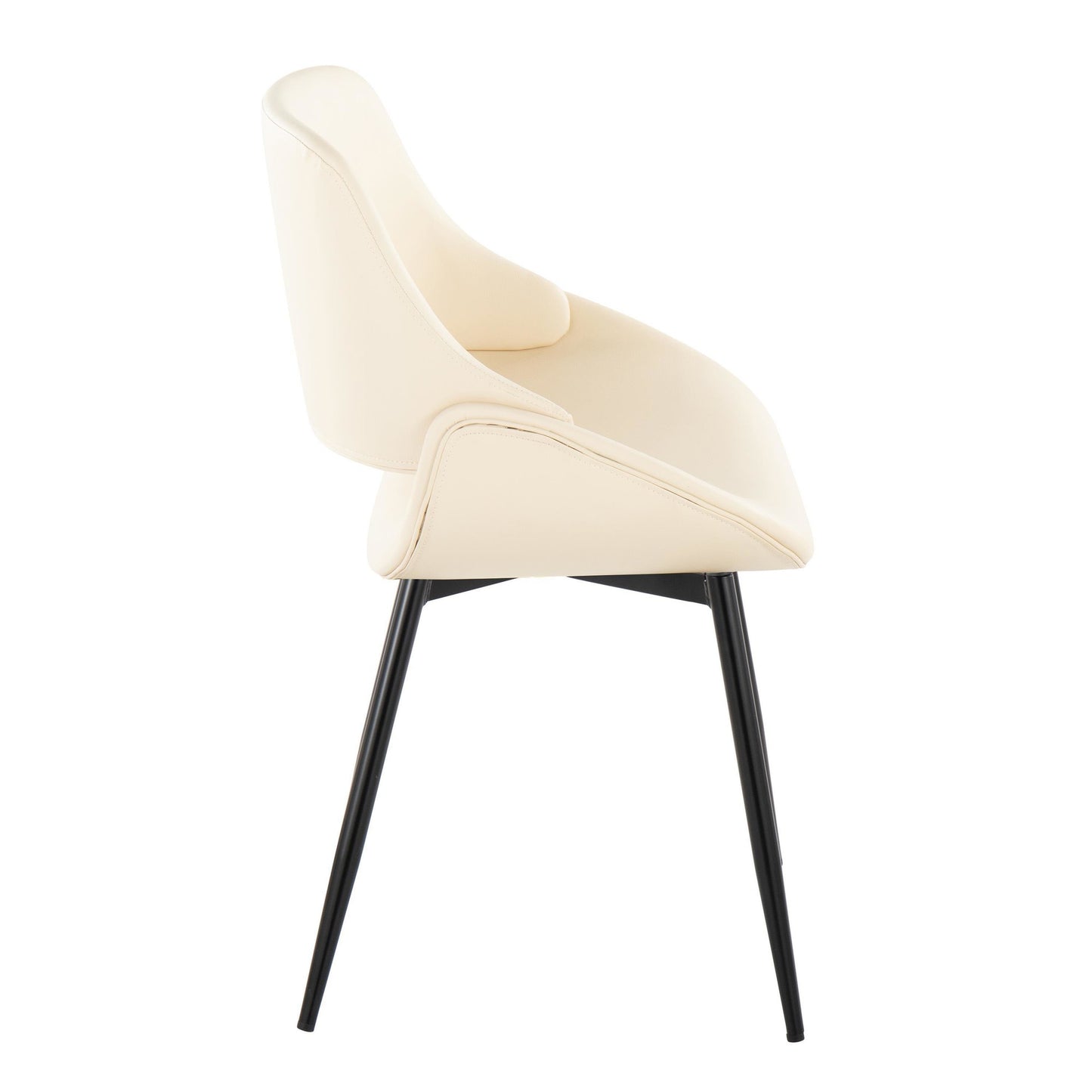 Mid-Century Modern Accent/Dining Chair in Black Metal and Cream Faux Leather by Majestic Office Furniture - Set of 2