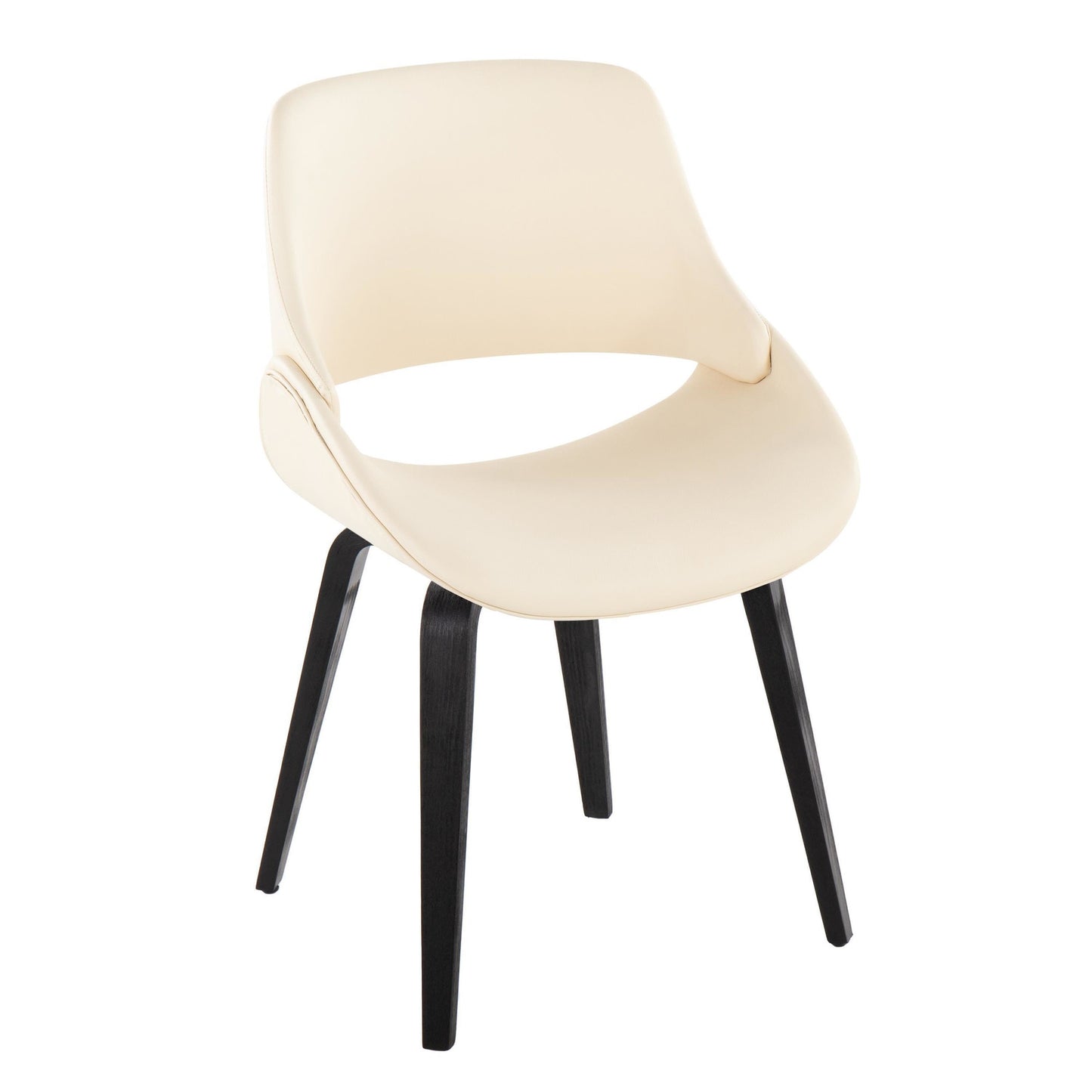 Mid-Century Modern Accent/Dining Chair in Black Metal and Cream Faux Leather by Majestic Office Furniture - Set of 2
