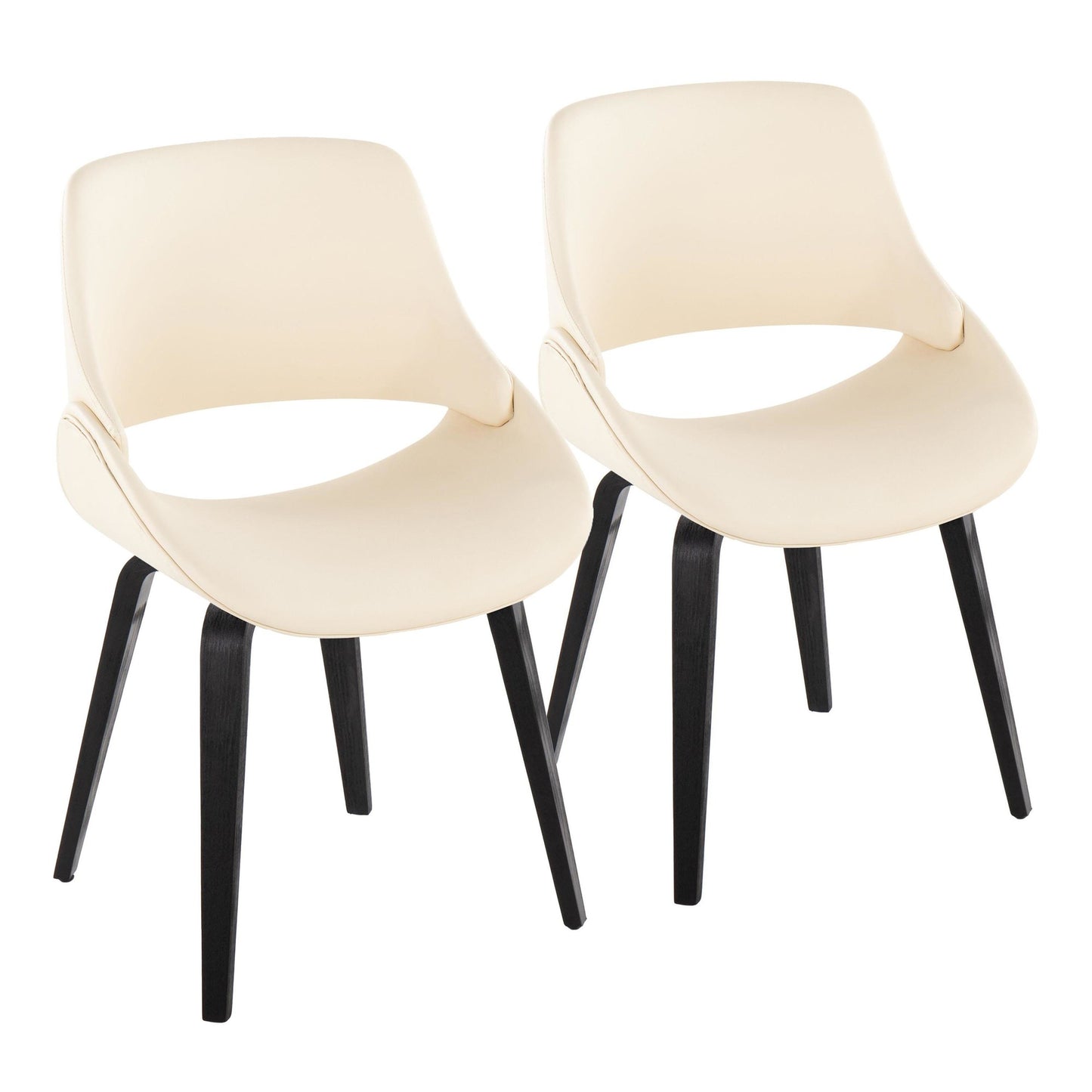 Mid-Century Modern Accent/Dining Chair in Black Metal and Cream Faux Leather by Majestic Office Furniture - Set of 2