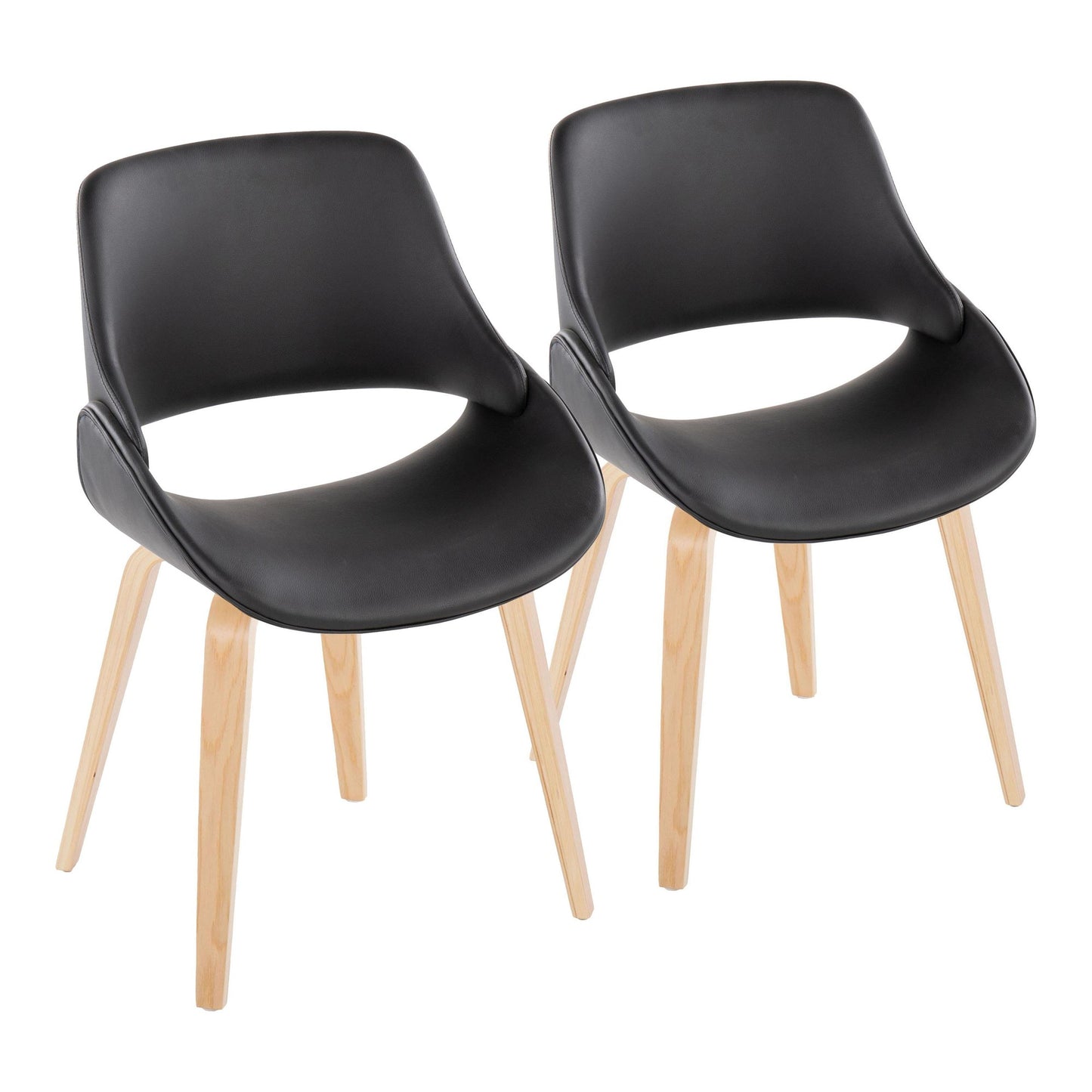 Mid-Century Modern Accent/Dining Chair in Black Metal and Cream Faux Leather by Majestic Office Furniture - Set of 2