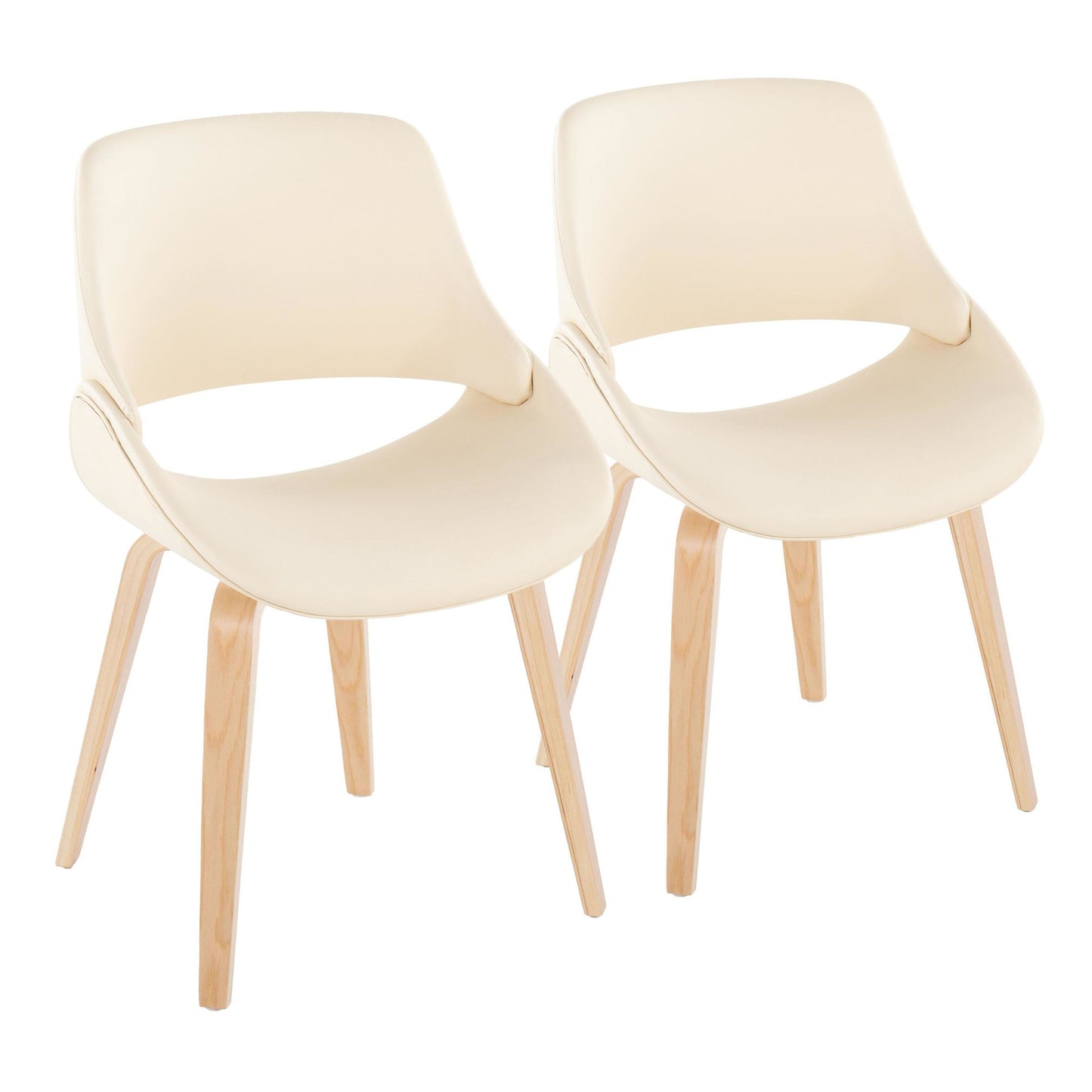 Mid-Century Modern Accent/Dining Chair in Black Metal and Cream Faux Leather by Majestic Office Furniture - Set of 2