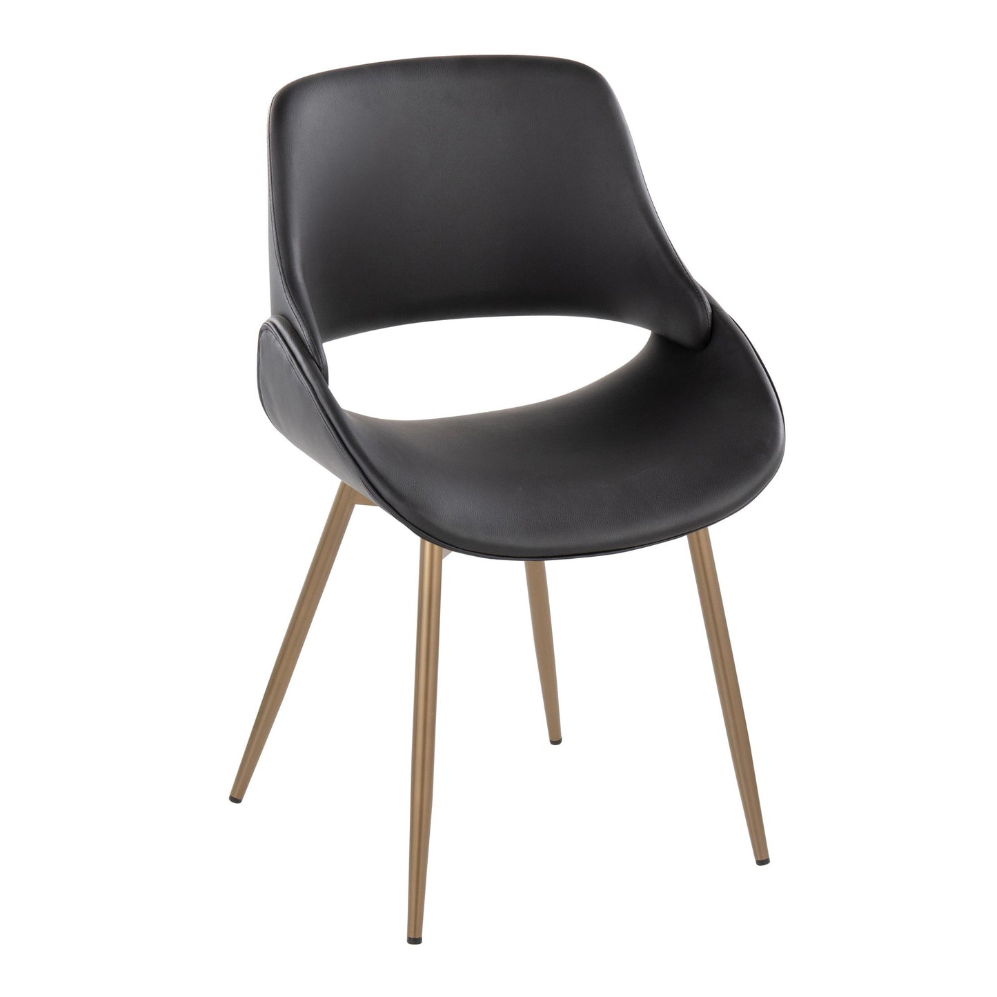 Mid-Century Modern Accent/Dining Chair in Black Metal and Cream Faux Leather by Majestic Office Furniture - Set of 2