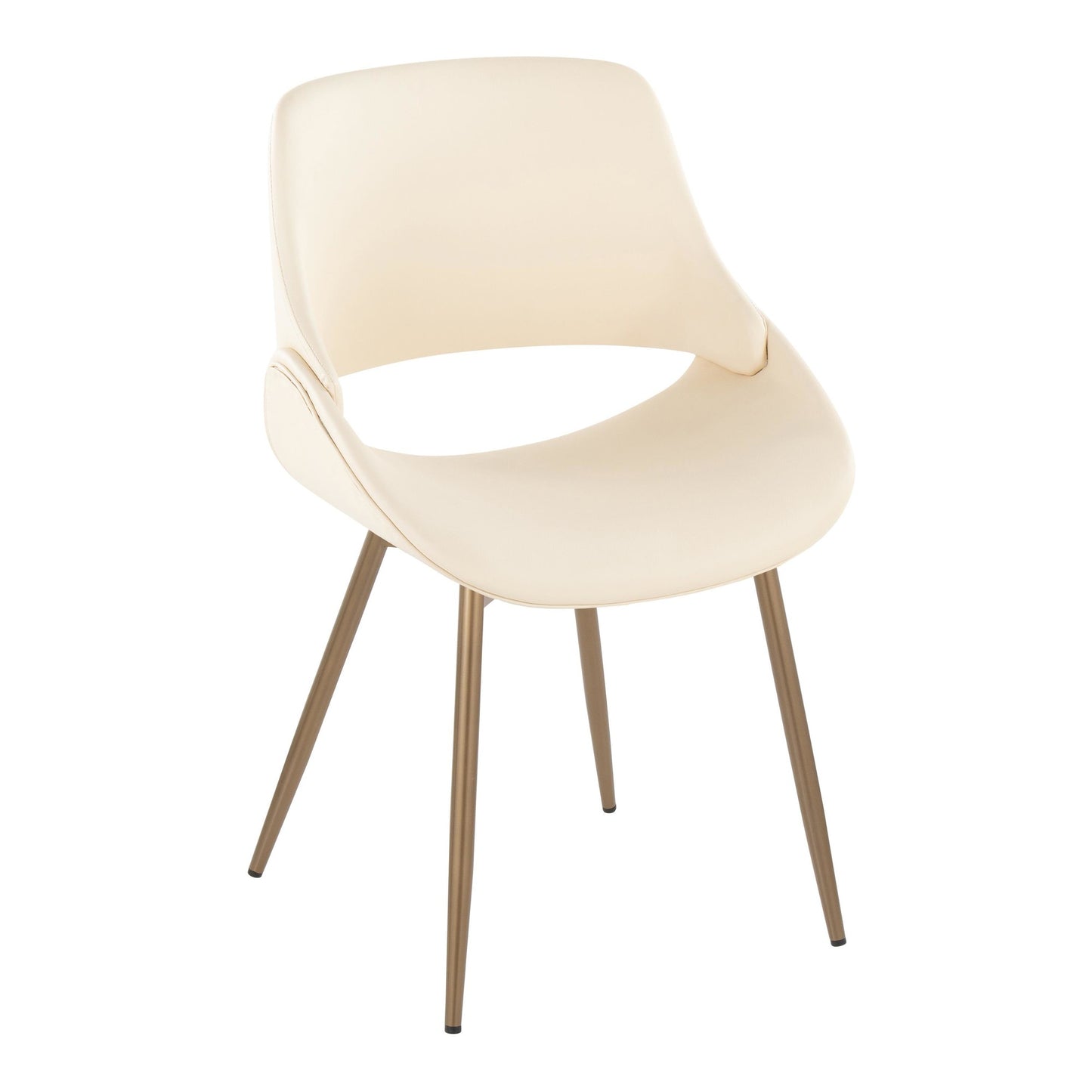 Mid-Century Modern Accent/Dining Chair in Black Metal and Cream Faux Leather by Majestic Office Furniture - Set of 2