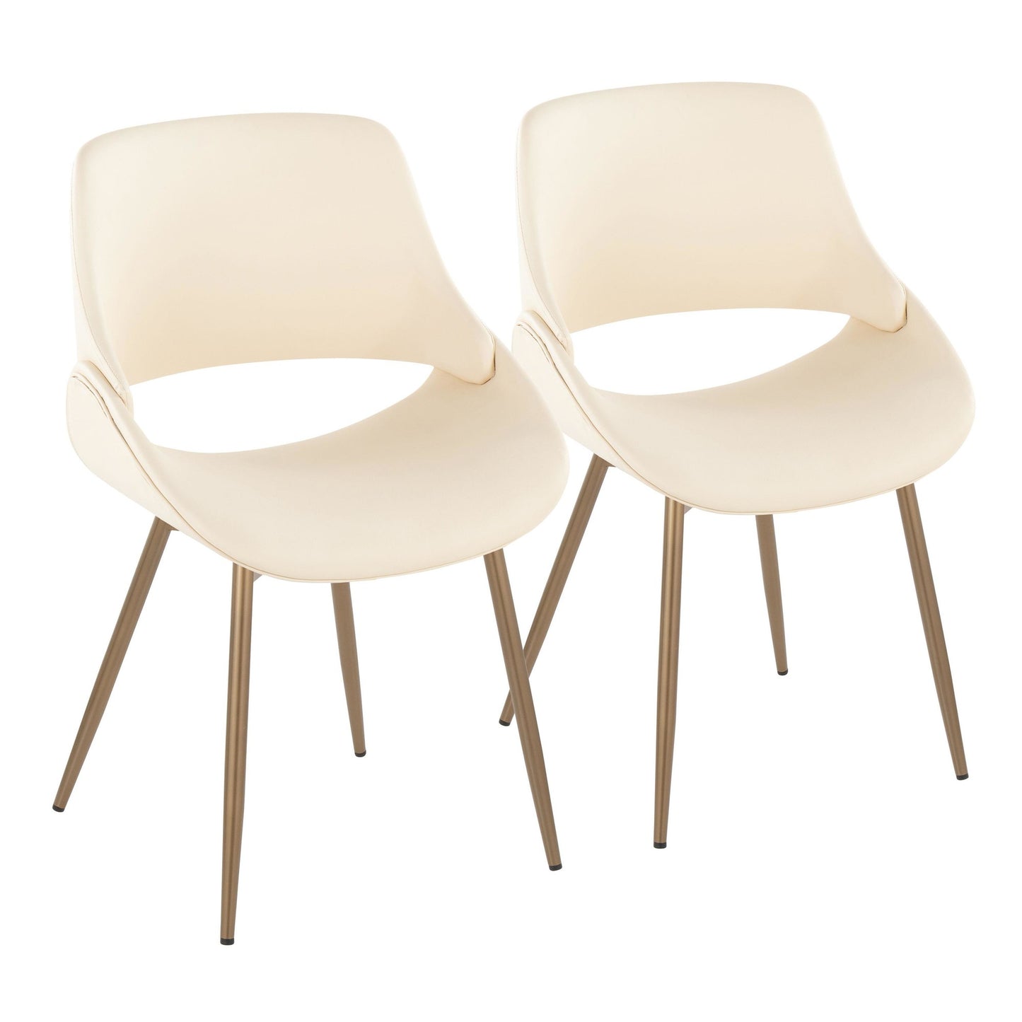 Mid-Century Modern Accent/Dining Chair in Black Metal and Cream Faux Leather by Majestic Office Furniture - Set of 2