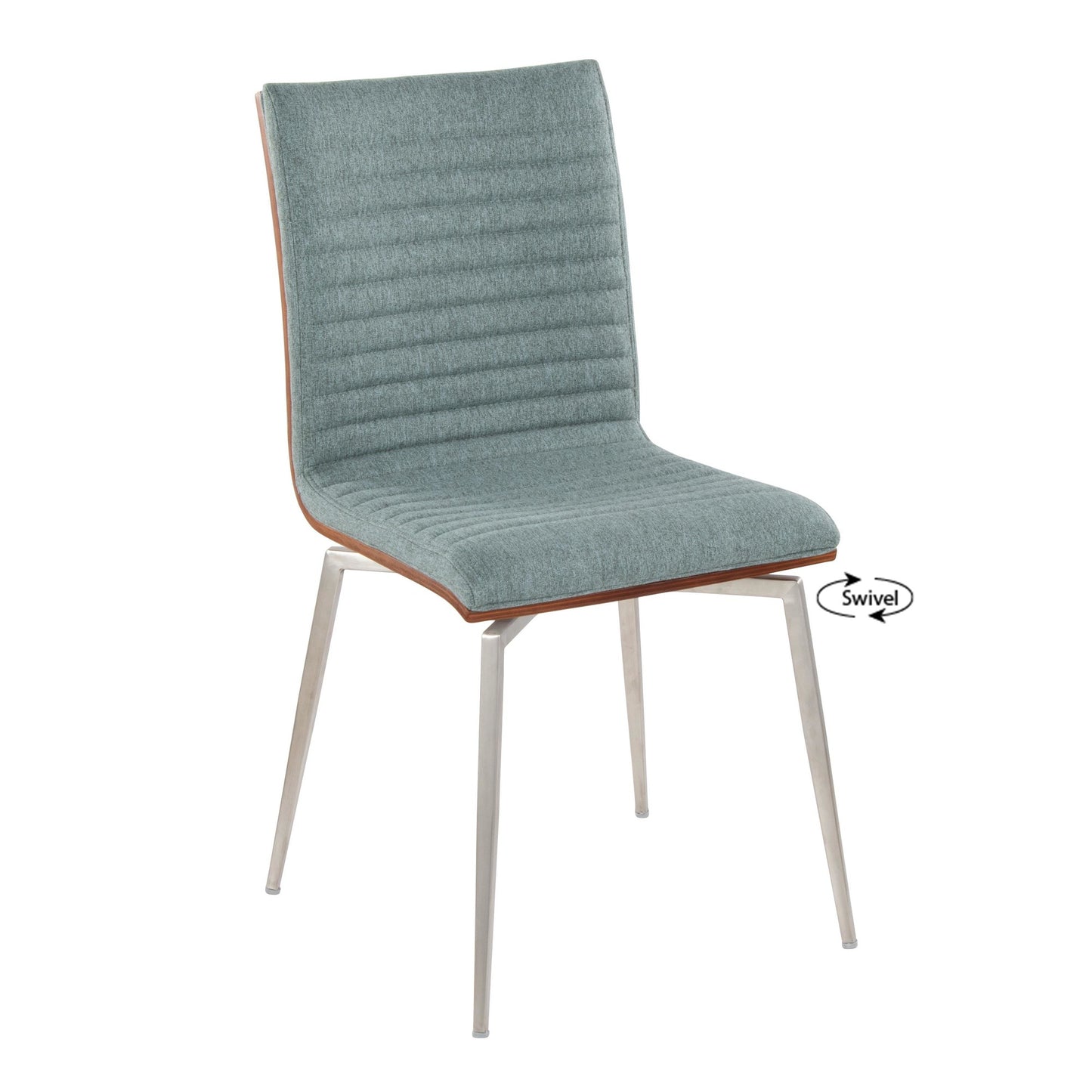 Majestic Office Furniture Contemporary Dining/Accent Chair with Swivel in Stainless Steel, Walnut Wood, and Cream Fabric - Set of 2