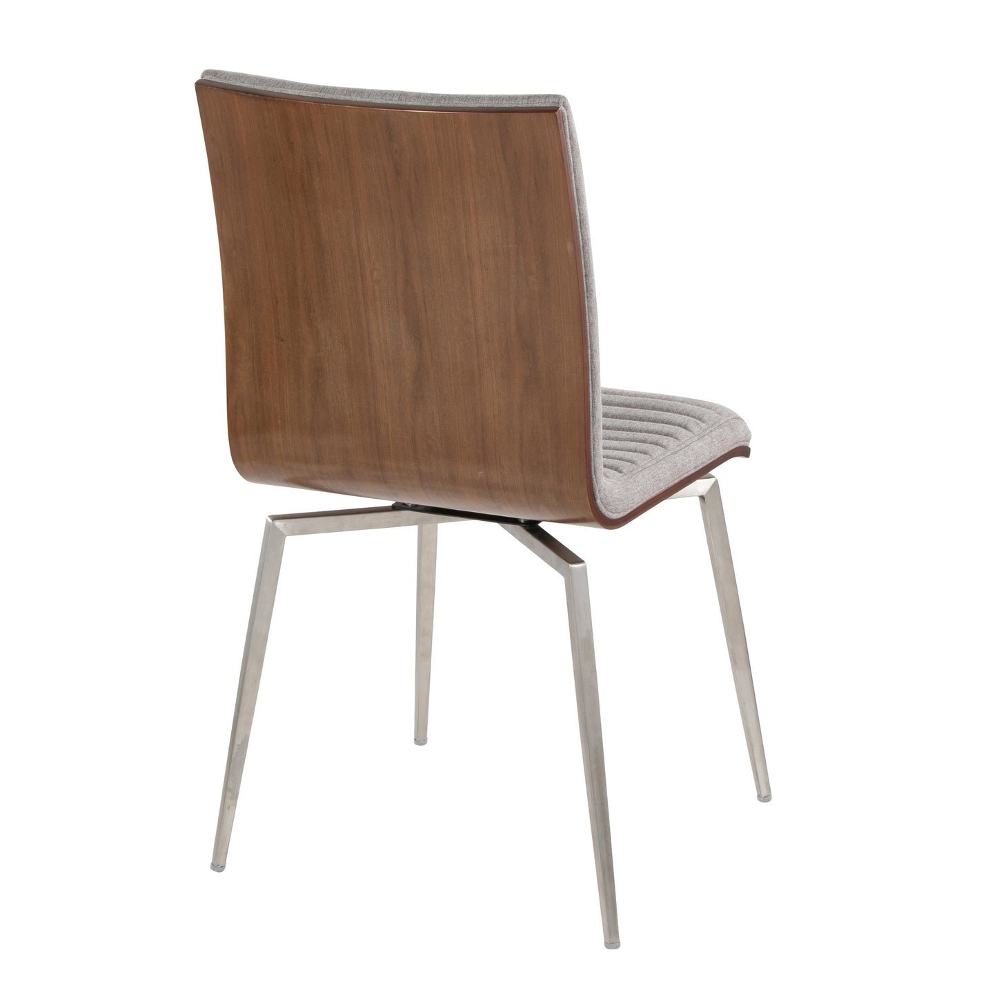 Majestic Office Furniture Contemporary Dining/Accent Chair with Swivel in Stainless Steel, Walnut Wood, and Cream Fabric - Set of 2