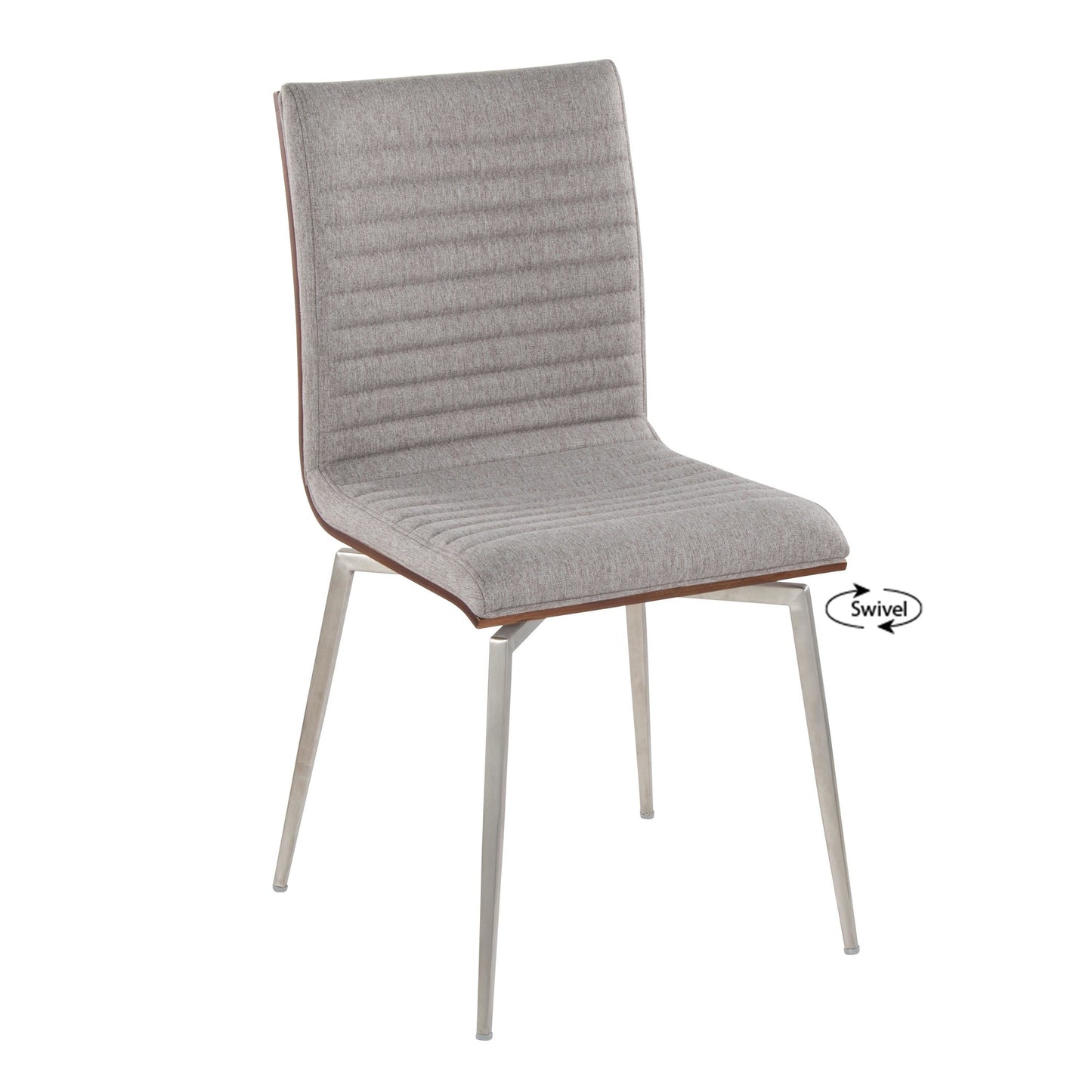 Majestic Office Furniture Contemporary Dining/Accent Chair with Swivel in Stainless Steel, Walnut Wood, and Cream Fabric - Set of 2