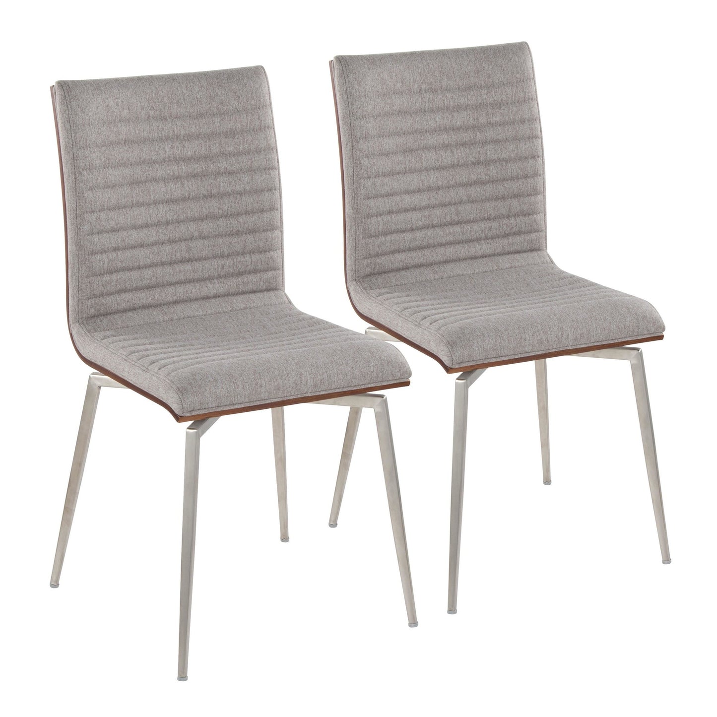 Majestic Office Furniture Contemporary Dining/Accent Chair with Swivel in Stainless Steel, Walnut Wood, and Cream Fabric - Set of 2