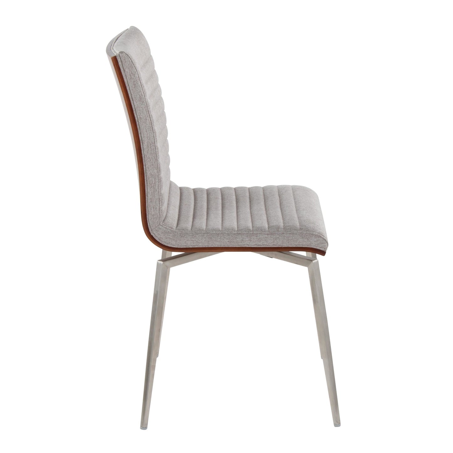 Majestic Office Furniture Contemporary Dining/Accent Chair with Swivel in Stainless Steel, Walnut Wood, and Cream Fabric - Set of 2