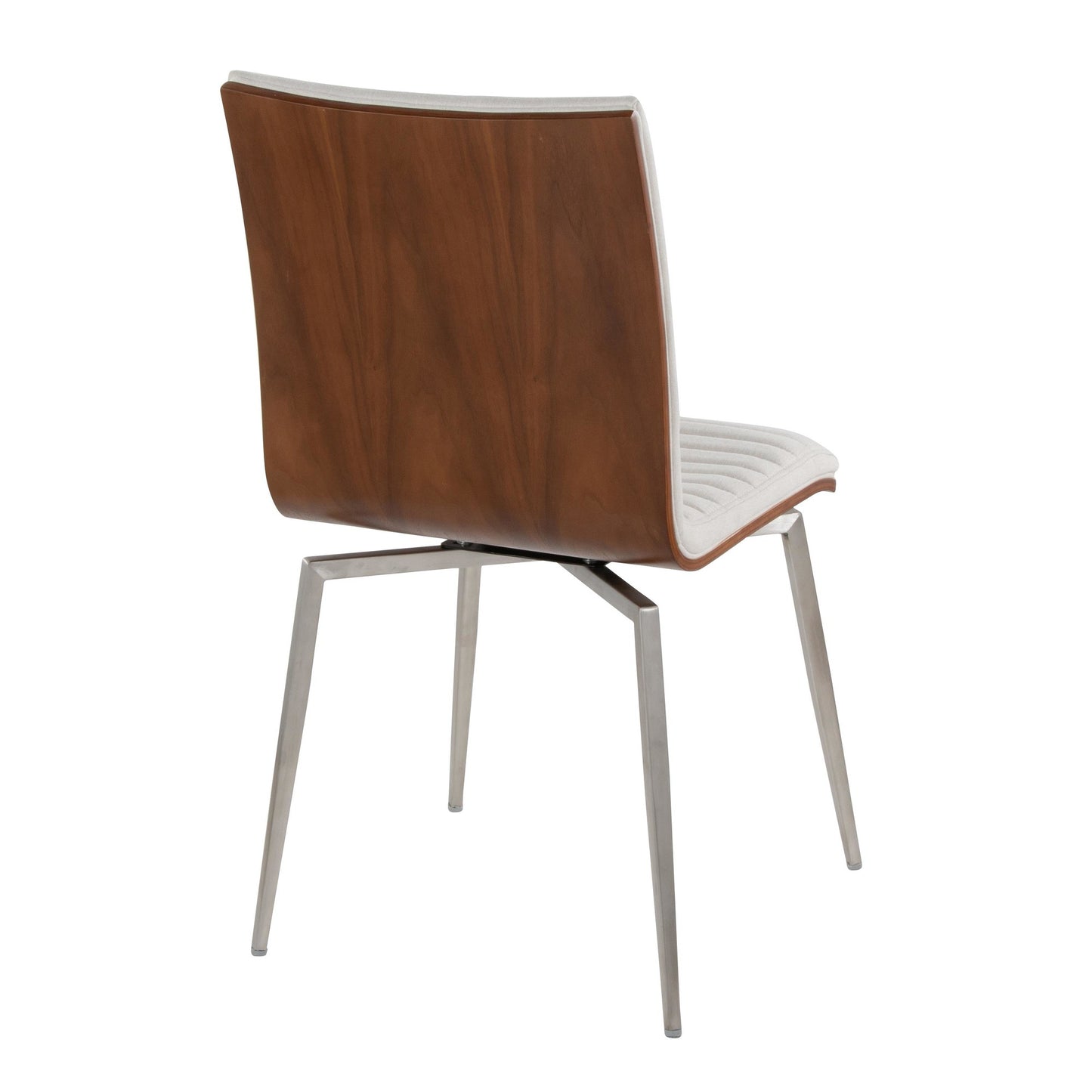 Majestic Office Furniture Contemporary Dining/Accent Chair with Swivel in Stainless Steel, Walnut Wood, and Cream Fabric - Set of 2