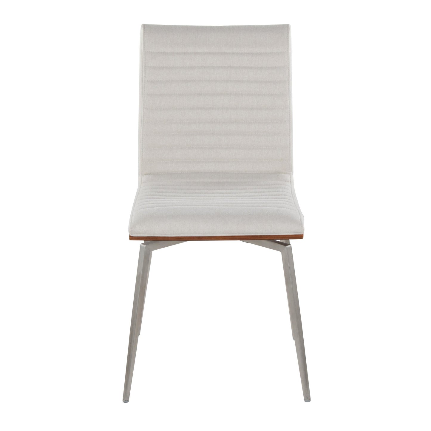 Majestic Office Furniture Contemporary Dining/Accent Chair with Swivel in Stainless Steel, Walnut Wood, and Cream Fabric - Set of 2