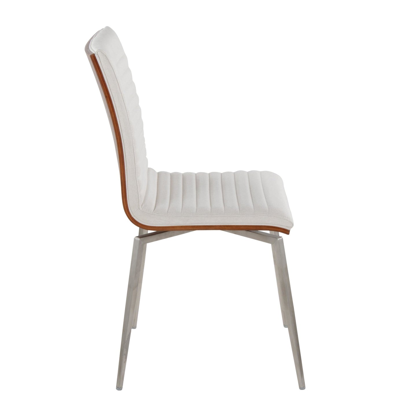 Majestic Office Furniture Contemporary Dining/Accent Chair with Swivel in Stainless Steel, Walnut Wood, and Cream Fabric - Set of 2