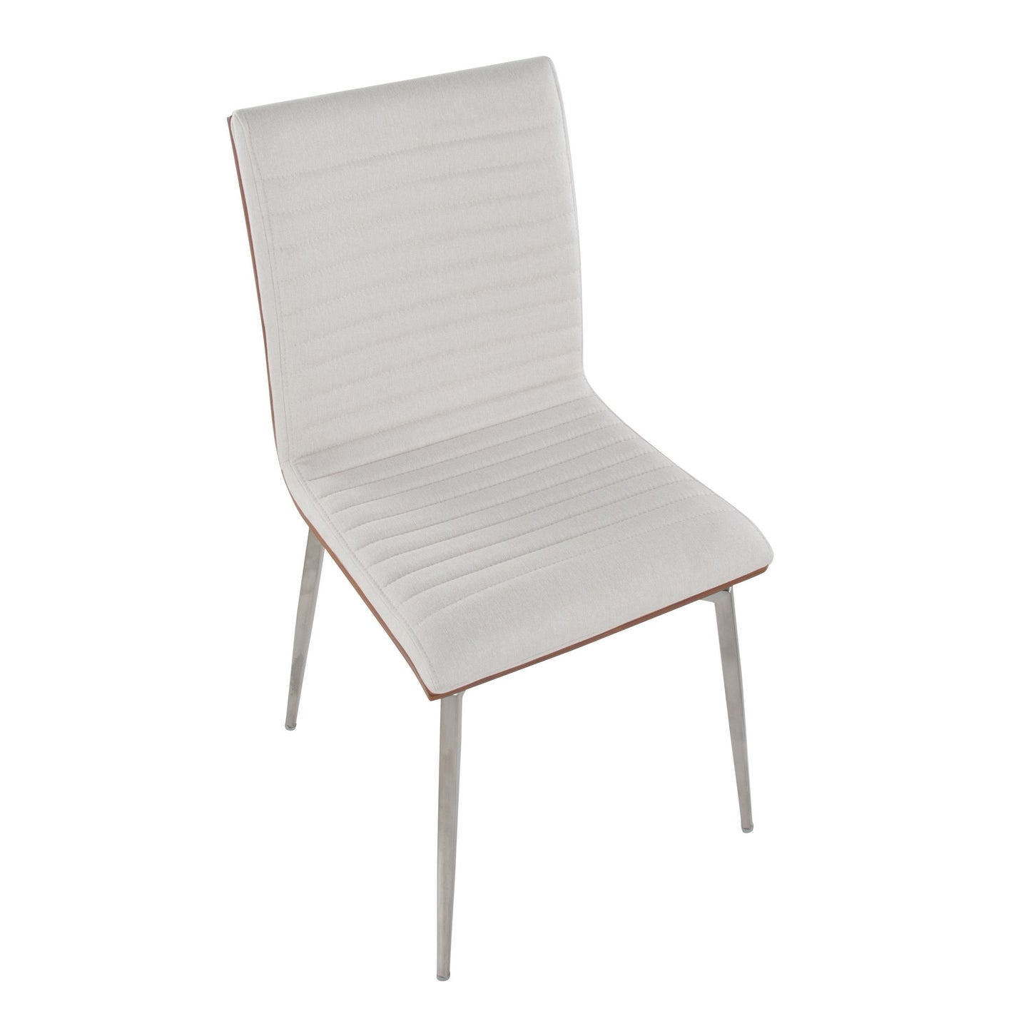 Majestic Office Furniture Contemporary Dining/Accent Chair with Swivel in Stainless Steel, Walnut Wood, and Cream Fabric - Set of 2