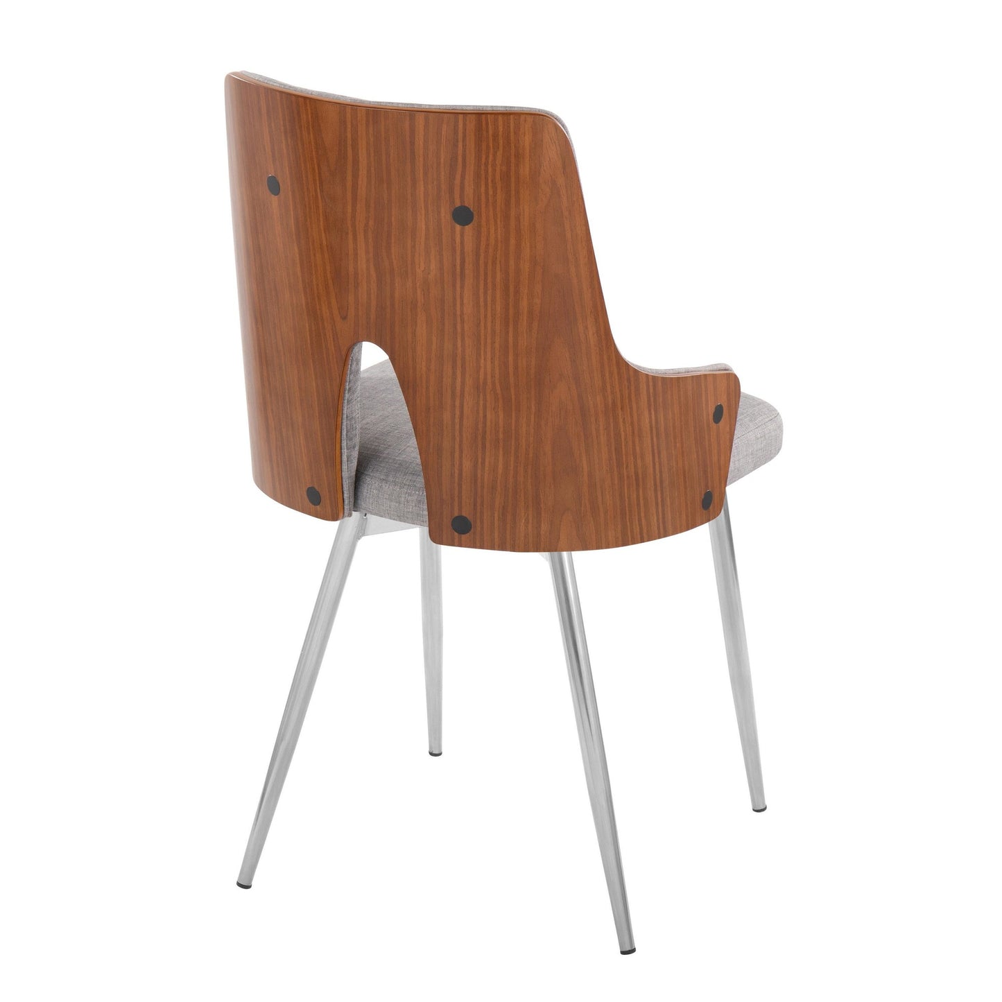 Majestic Office Furniture Contemporary Accent/Dining Chair in Chrome Metal, Walnut Wood and Light Grey Fabric - Set of 2