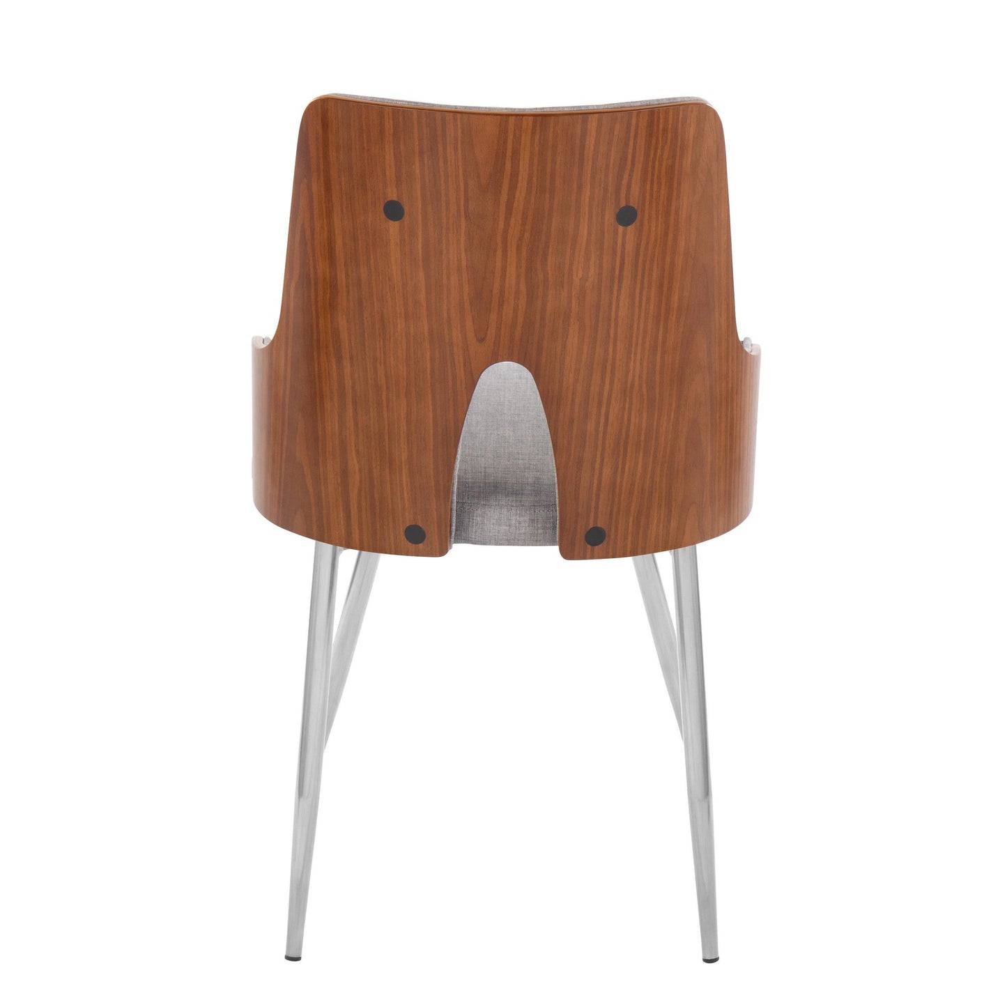Majestic Office Furniture Contemporary Accent/Dining Chair in Chrome Metal, Walnut Wood and Light Grey Fabric - Set of 2
