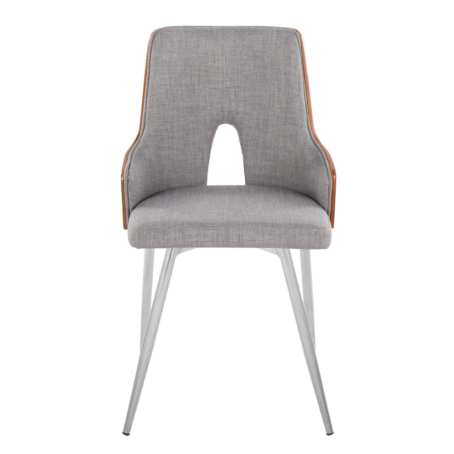 Majestic Office Furniture Contemporary Accent/Dining Chair in Chrome Metal, Walnut Wood and Light Grey Fabric - Set of 2