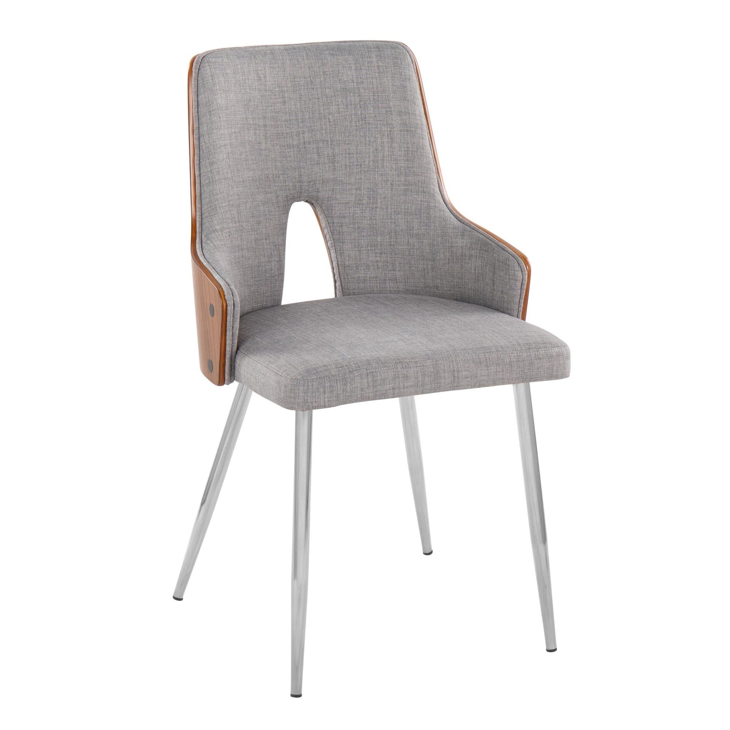Majestic Office Furniture Contemporary Accent/Dining Chair in Chrome Metal, Walnut Wood and Light Grey Fabric - Set of 2